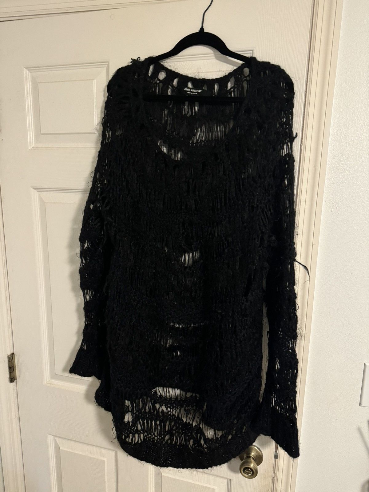 image of Comme Des Garcons 2004 Distressed Grunge Knit Sweater in Black, Men's (Size Medium)