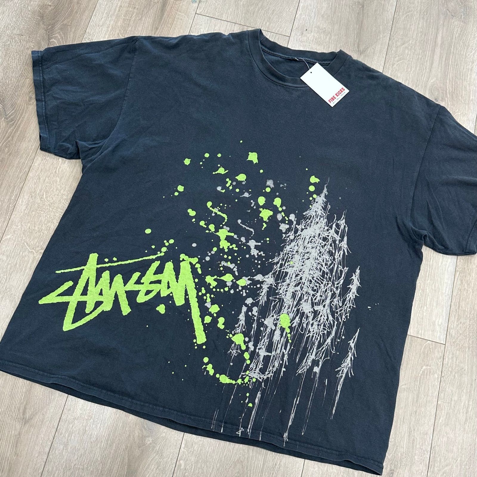 Stussy Vintage Y2K Stussy Splash Graffiti Logo Black Green Tee Size US XL / EU 56 / 4 - 2 Thumbnail