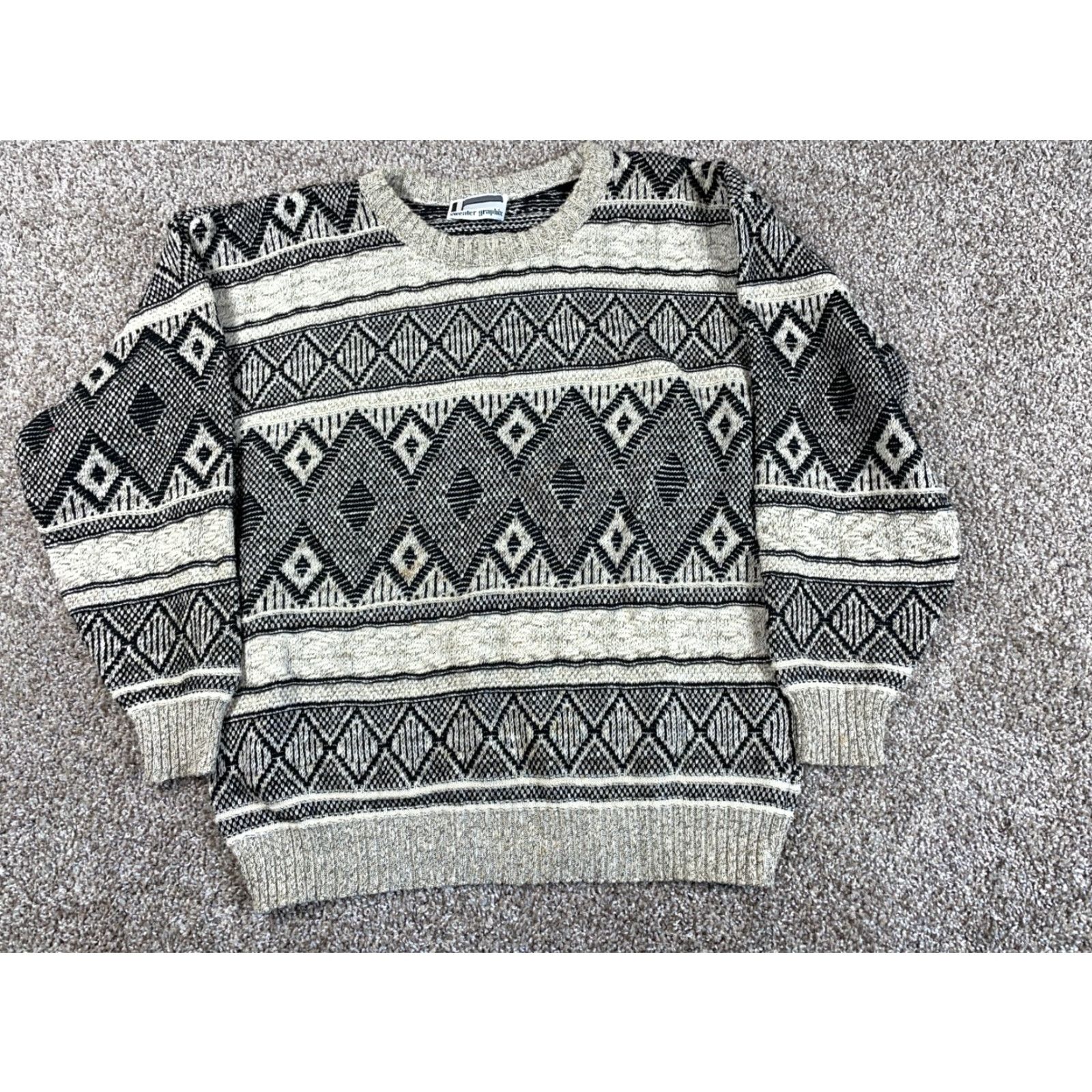 Vintage VTG Geometric Pattern Sweater Adult XL Beige Heavyweight Chunky Knit Cotton Blend Pullover Men 90s Casual Vintage Size US XL / EU 56 / 4 - 2 Thumbnail