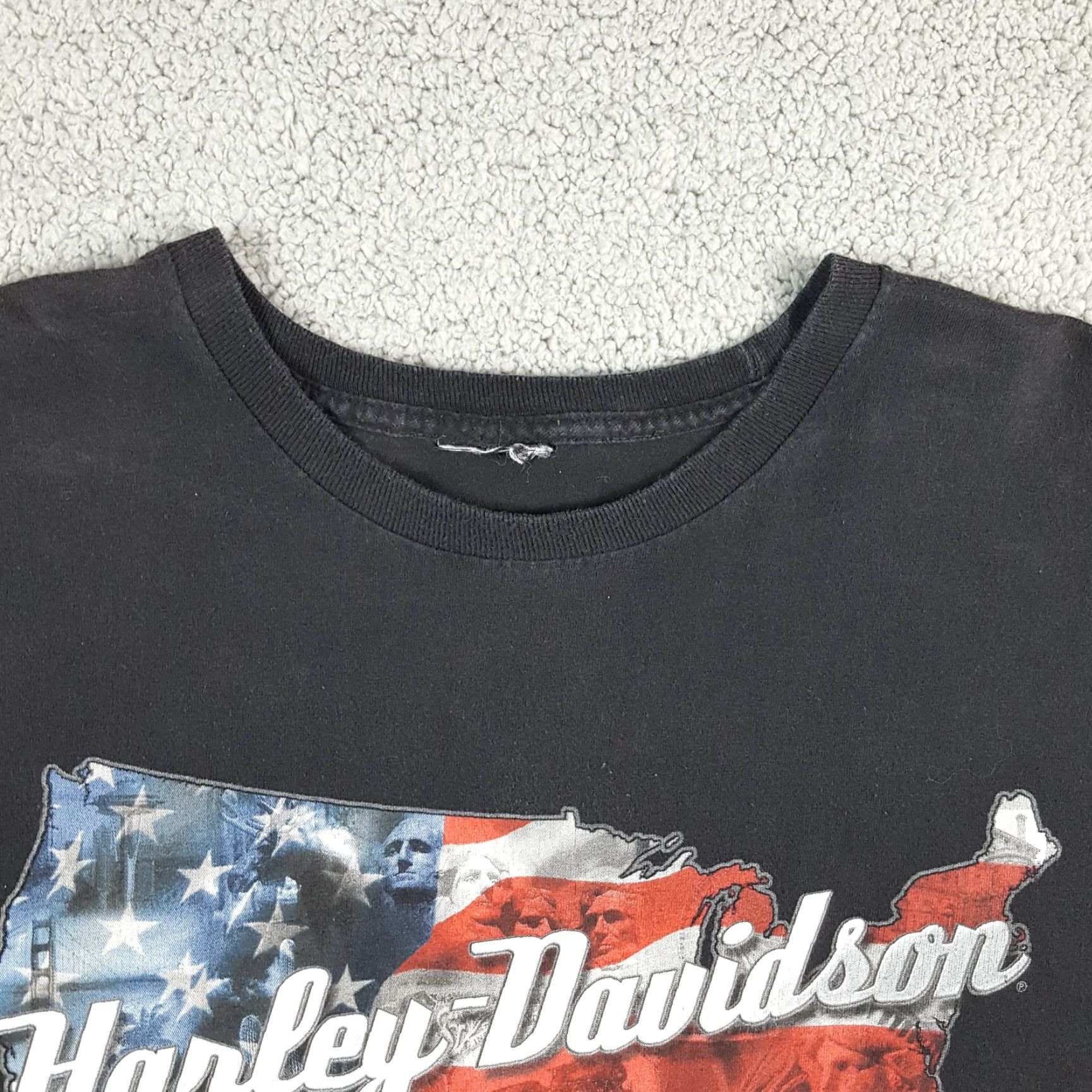 Harley Davidson VINTAGE Harley-Davidson T-Shirt Motorcycle Faded USA Map Men's XL Black Patriotic Biker 00s 90s Vintage Grunge Logo Embroidered Mens T-Shirt Size US XL / EU 56 / 4 - 3 Thumbnail