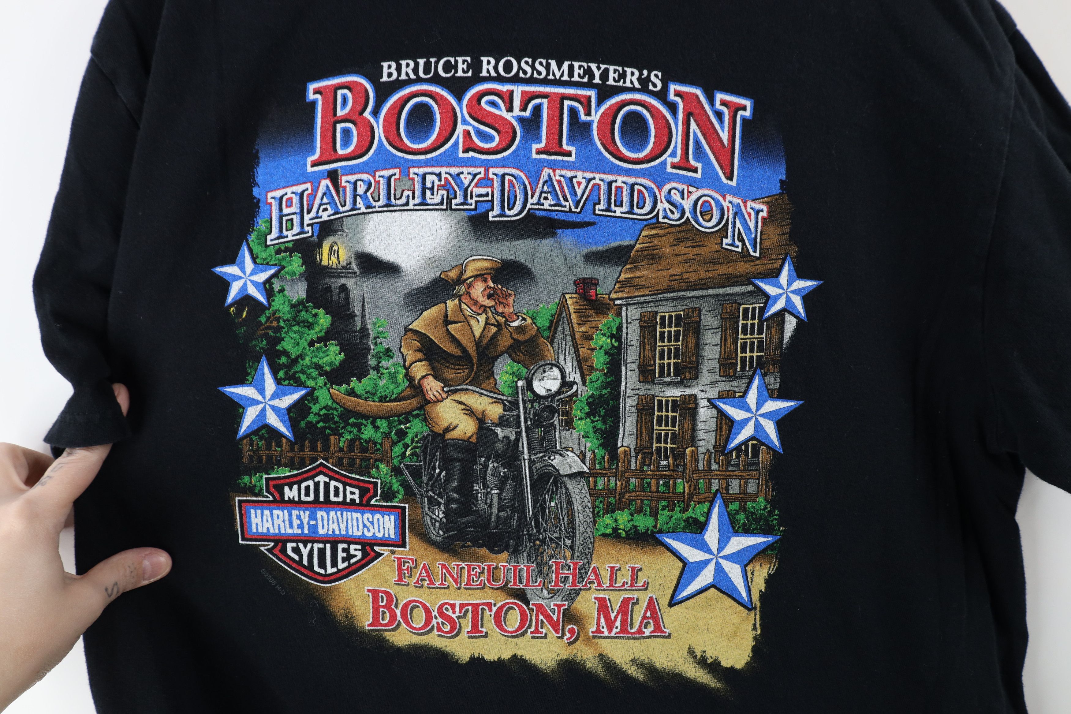Harley Davidson × Vintage Vintage Y2K Harley Davidson Spell Out Boston T-Shirt Black Size US L / EU 52-54 / 3 - 9 Thumbnail