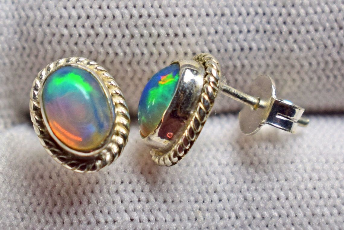 Handmade ethiopian Opal Stud Earring,Stud Earring, Girls Earring Size ONE SIZE - 2 Thumbnail