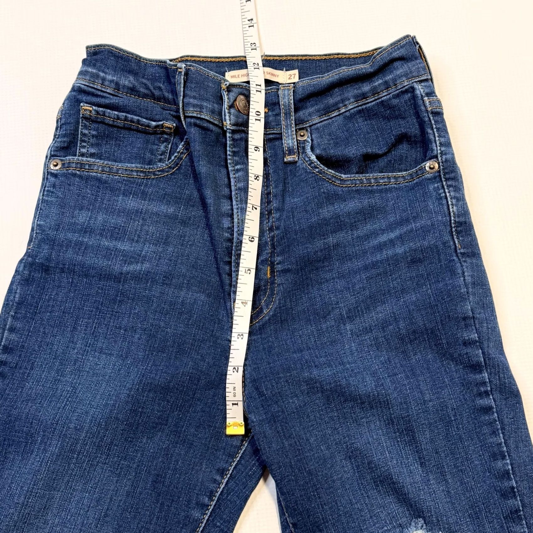 Levi's Levi's Jeans Womens Miles High Super Skinny 27 Blue Distressed Stretch High Rise Clothing Denim Jeans Size 27" / US 4 / IT 40 - 5 Thumbnail