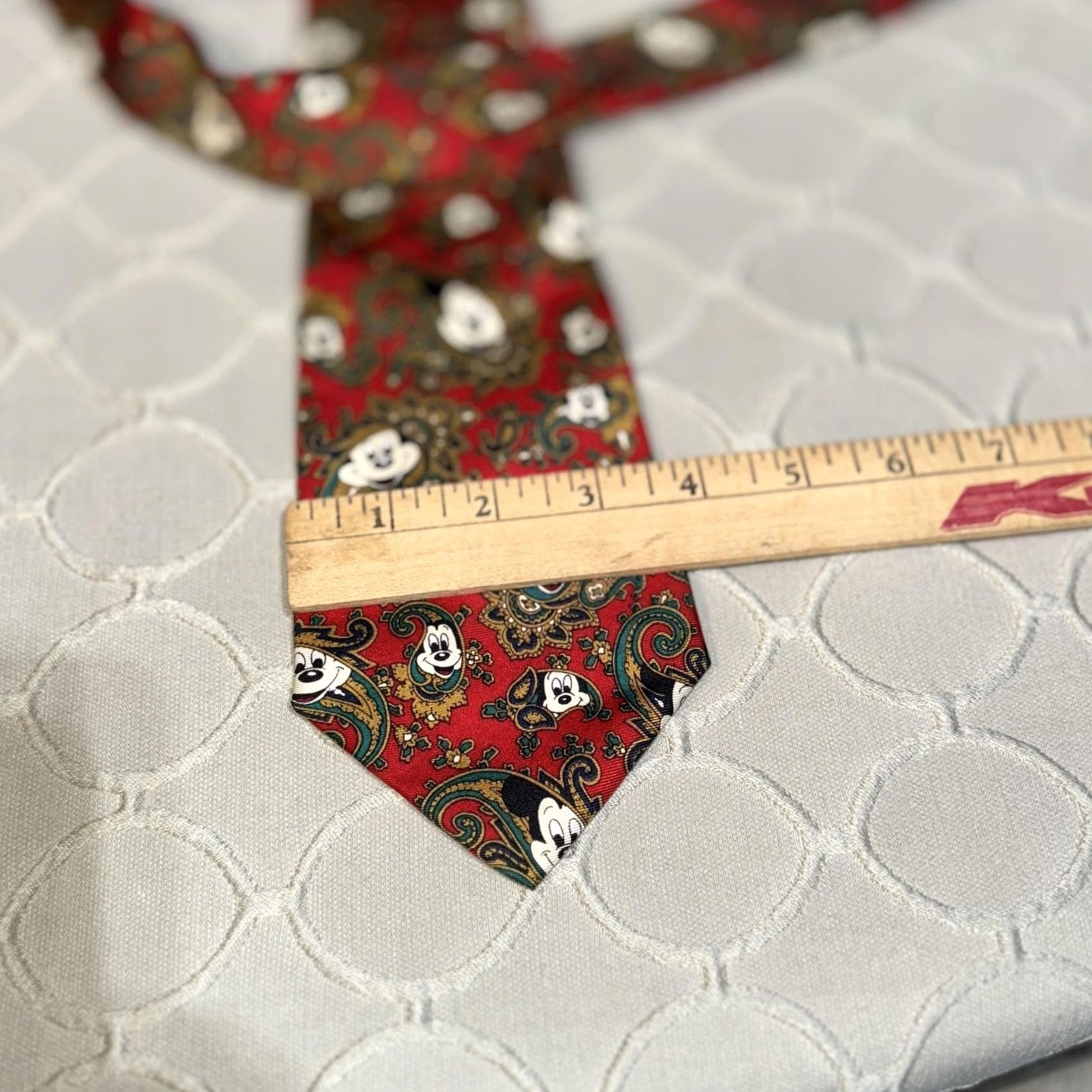 Disney VINTAGE Disney Mickey Mouse Tie Mens Classic Red Paisley Silk Necktie 90s Hand Made Size ONE SIZE - 2 Thumbnail