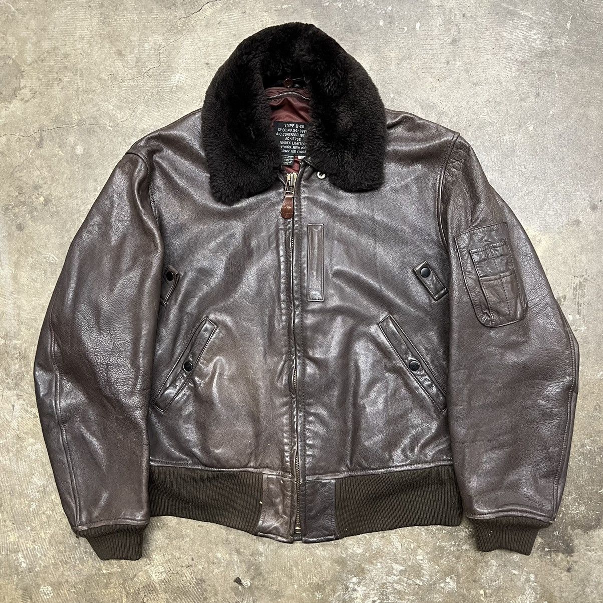 image of Vintage Avirex Bomber Jacket B-15 Leather Aviator Top Gun in Brown, Men's (Size XL)