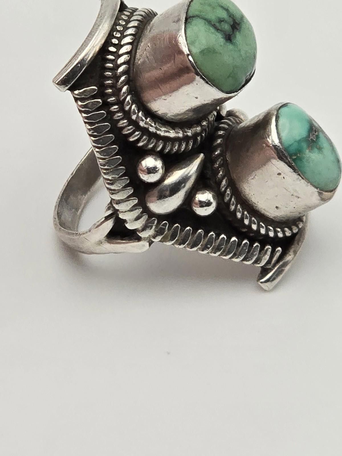 Other Vintage Navajo Sterling Silver Ring Turquoise Double Sz 9 Size ONE SIZE - 4 Thumbnail