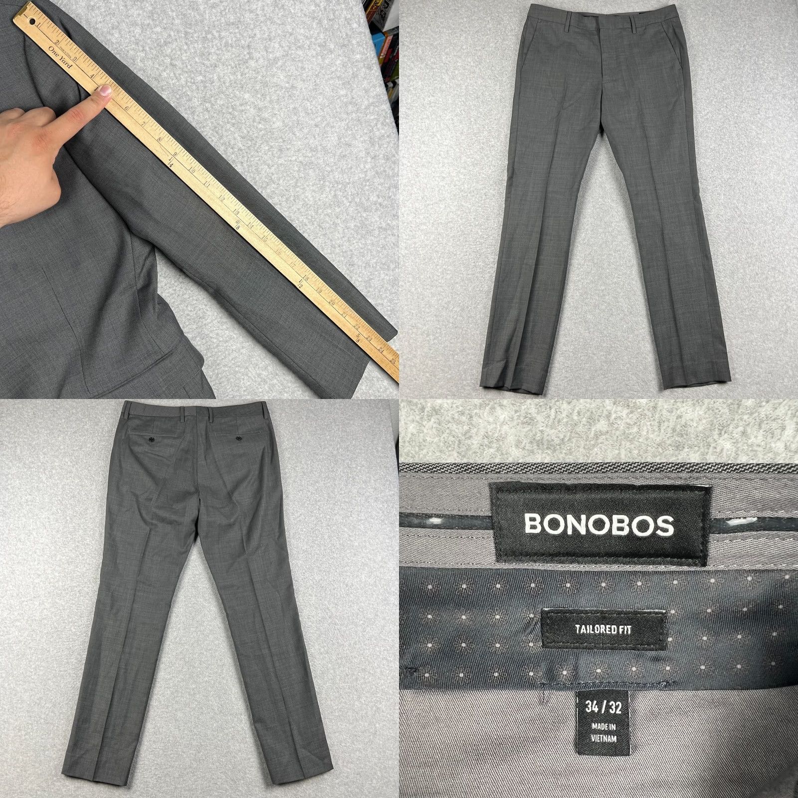 Bonobos Bonobos Wool Suit Set Blazer Coat Pants 42S Mens 34x32 Grey Standard Fit 2 Piece Suit Wedding Business Workwear Mens Size 42R - 9 Thumbnail
