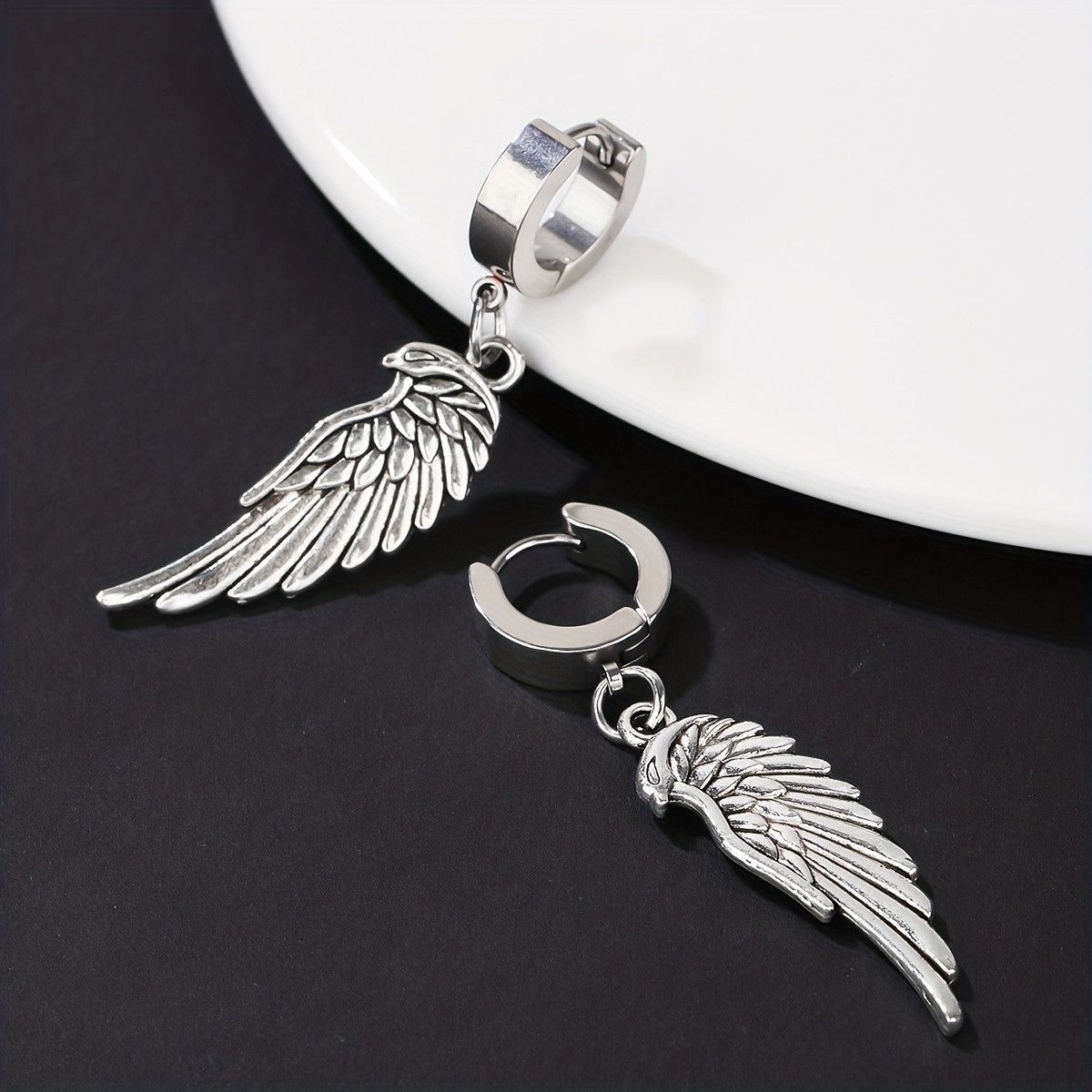 Jewelry × Vintage Eagle Eye Angel Wings Stainless Steel Earrings Size ONE SIZE - 4 Thumbnail