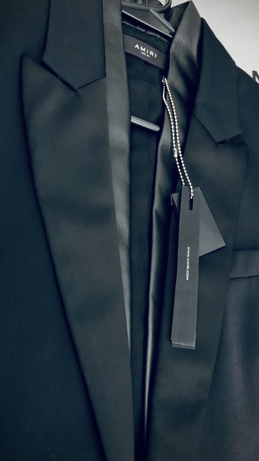 Amiri AMIRI Leather & Satin-Trimmed Wool-Twill Black Blazer, IT48 Size 48R - 3 Thumbnail