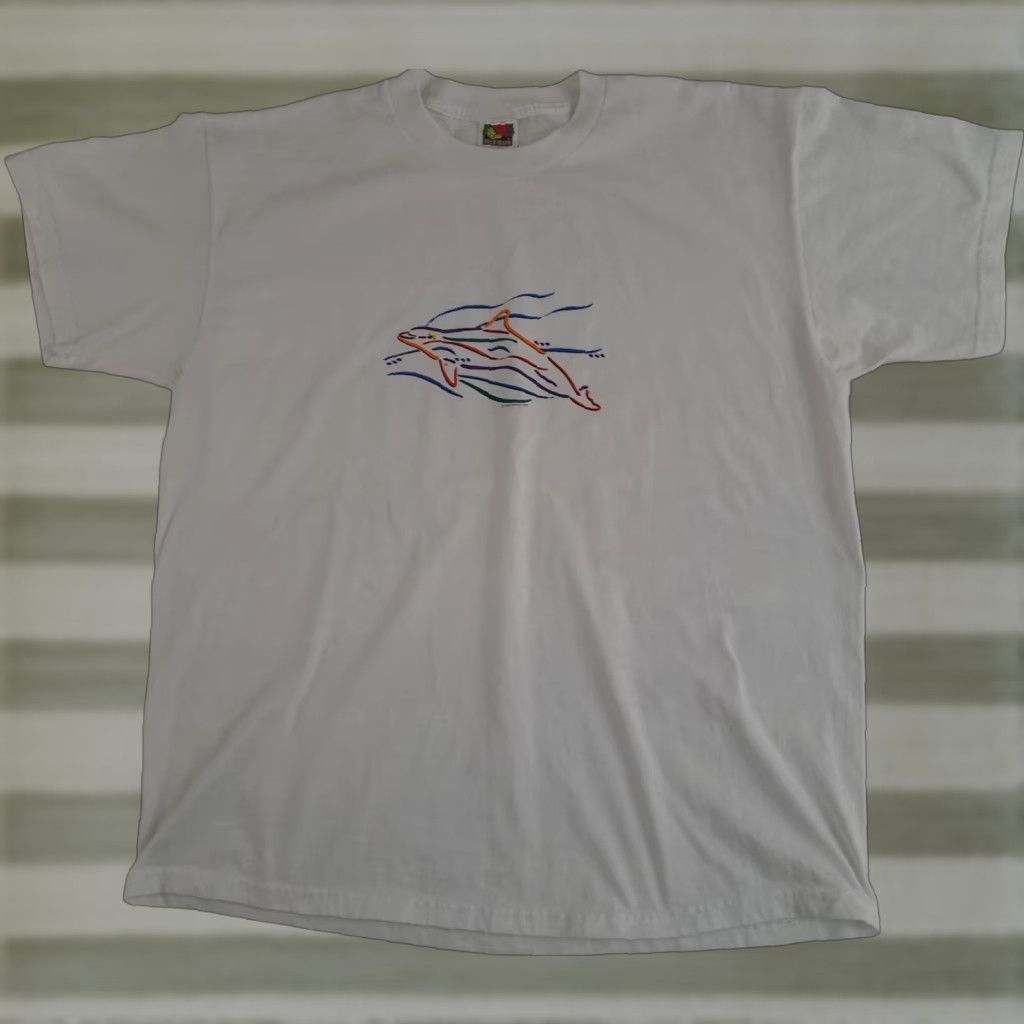 Fruit Of The Loom VINTAGE Porpoise Marine Life Embroidered White T-Shirt Fruit of the Loom XL Size US XL / EU 56 / 4 - 1 Thumbnail