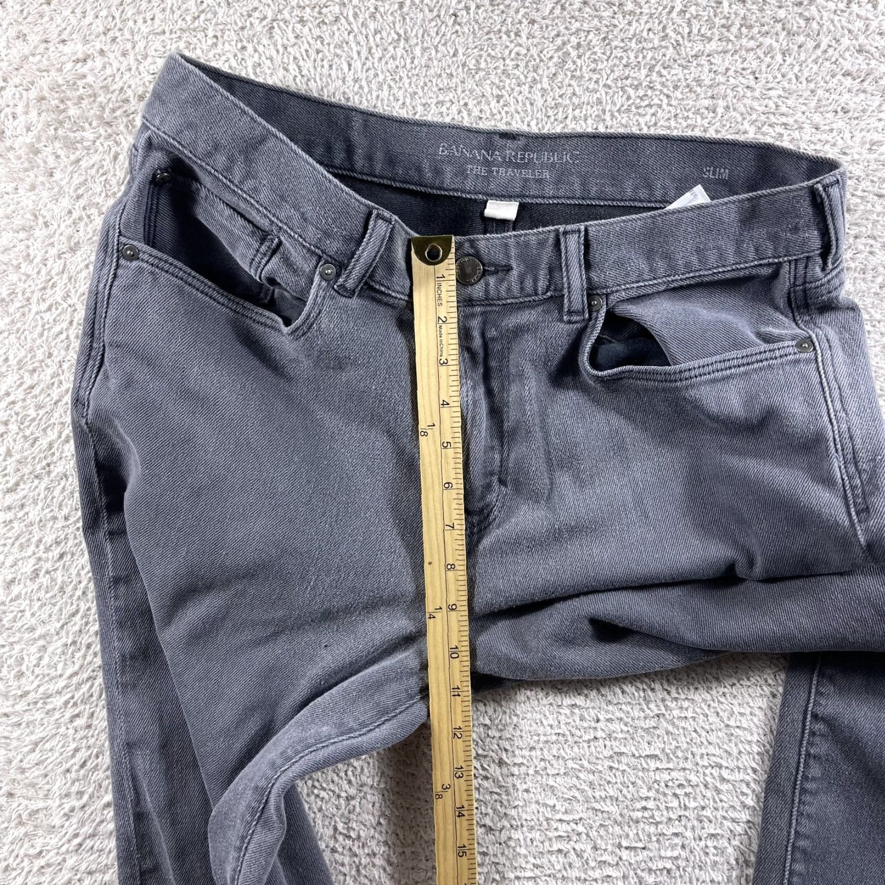 Banana Republic Banana Republic Traveler Jeans Mens 35x27 Gray Slim Denim Stretch Straight Hemmed Size US 35 - 7 Thumbnail