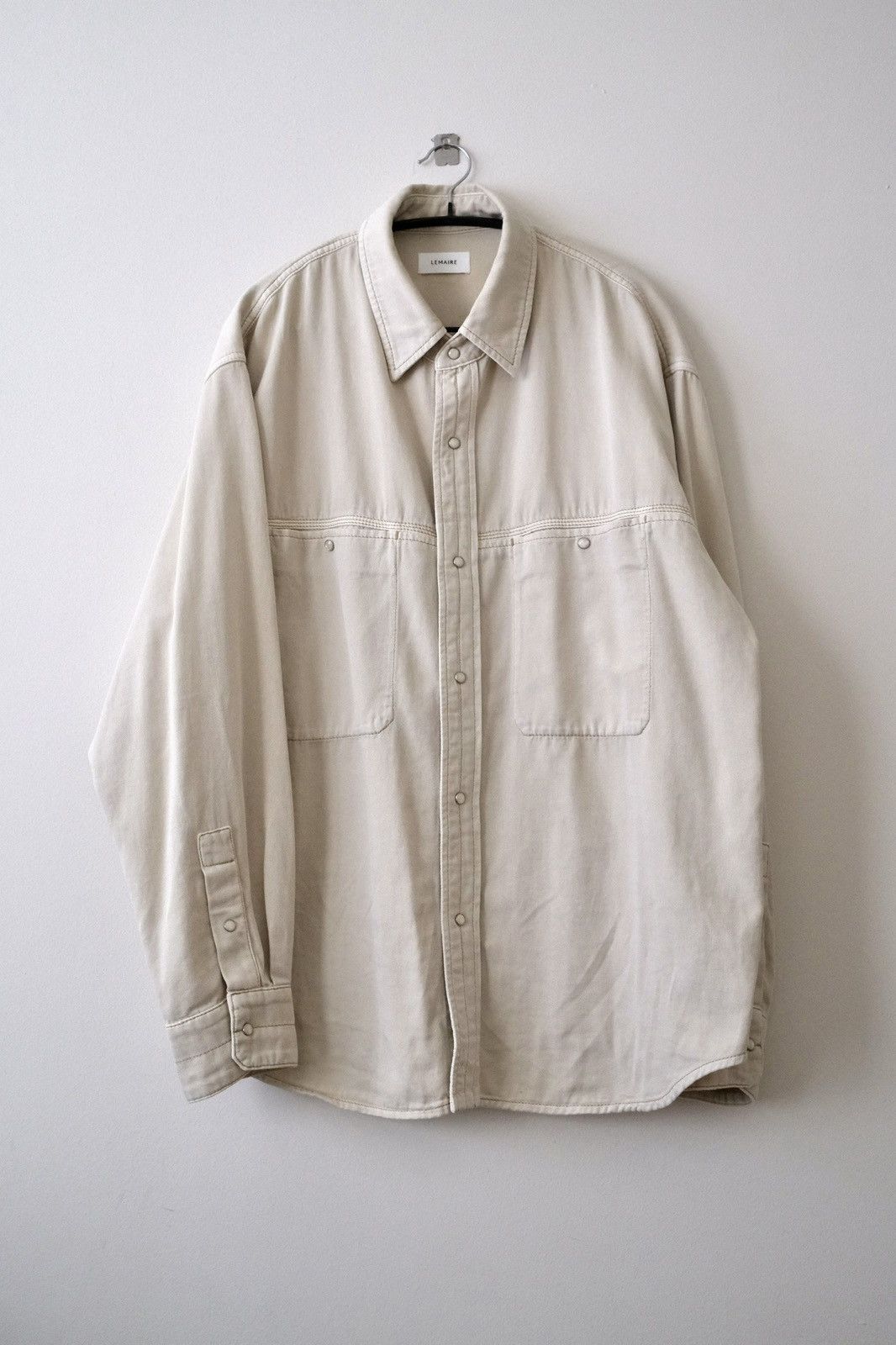 Lemaire (FW24) Denim Shirt with Snaps, Light Snowy Oat — Size 48