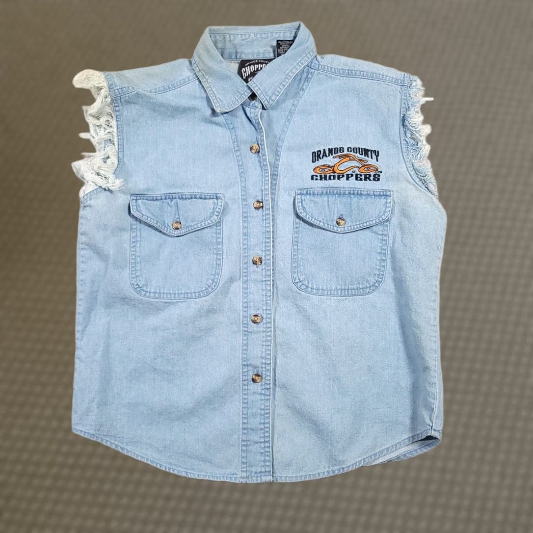 Denime VINTAGE Orange County Choppers OCC Women's Large Sleeveless Denim Shirt Frayed Grunge Size L / US 10 / IT 46 - 1 Thumbnail