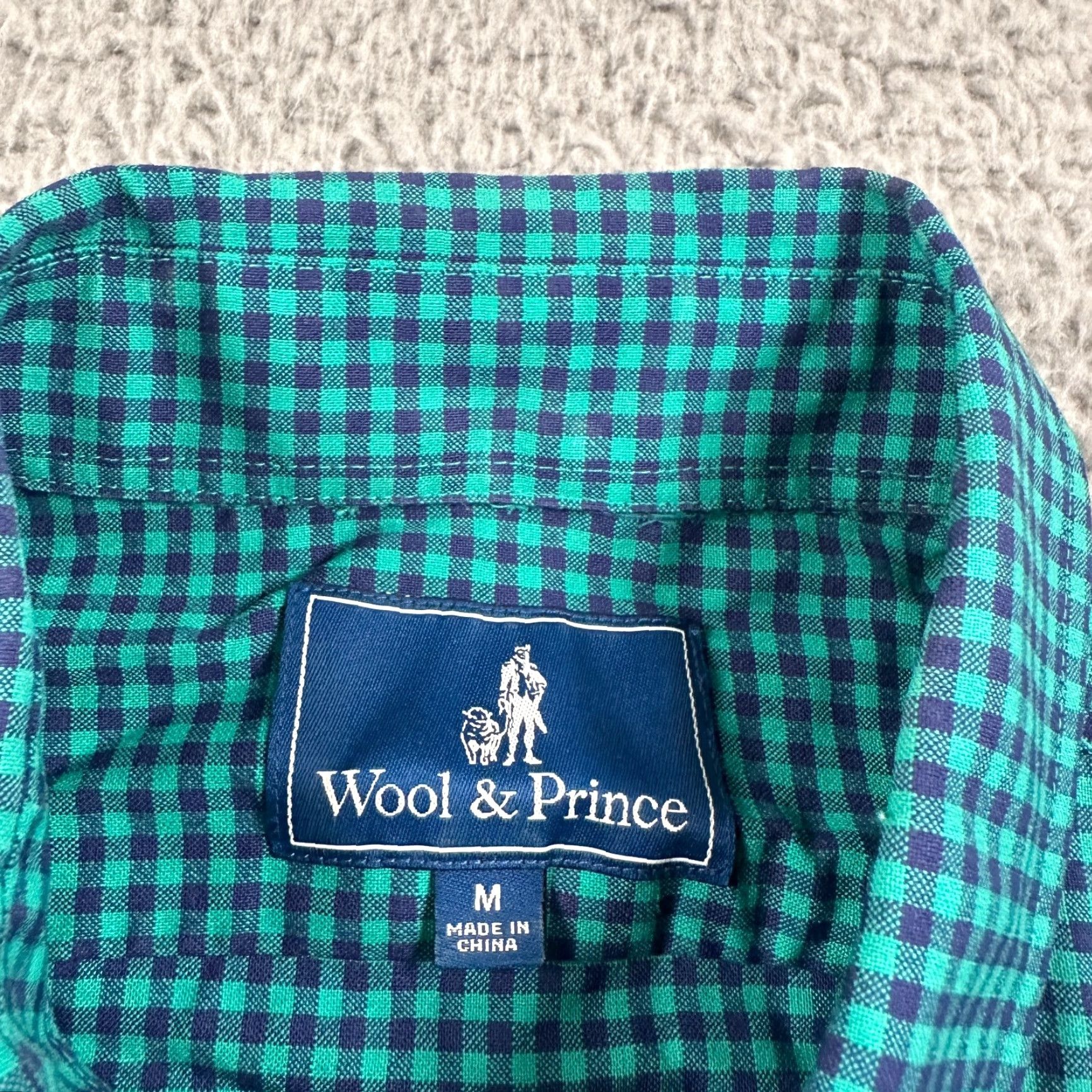 Wool & Prince Shirt Mens M Green Blue Check Long Sleeve Button Up 100% Wool