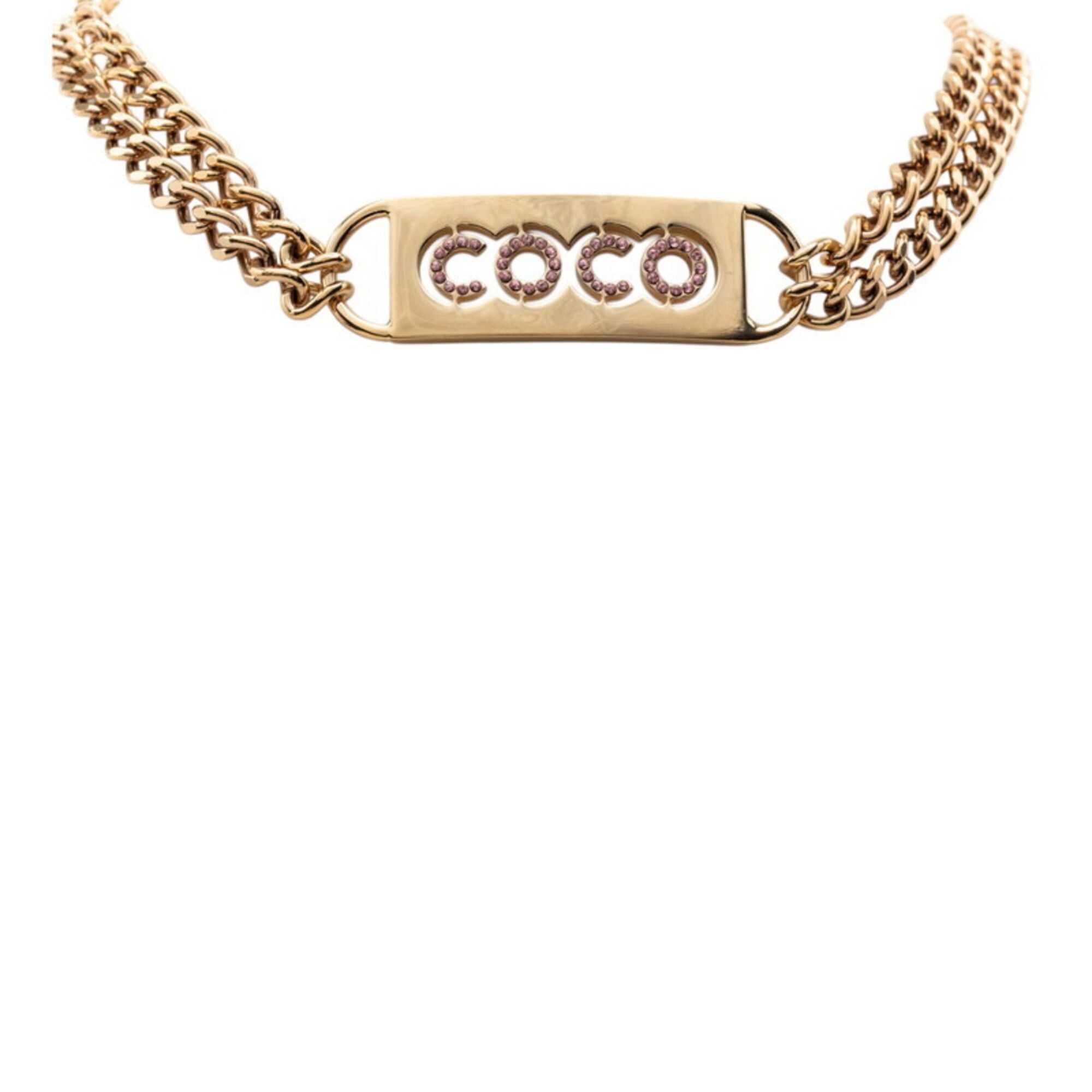 Chanel Chanel Coco Mark Rhinestone Necklace, Double Chain, Gold and Pink Plated, Women's. Size ONE SIZE - 1 Thumbnail