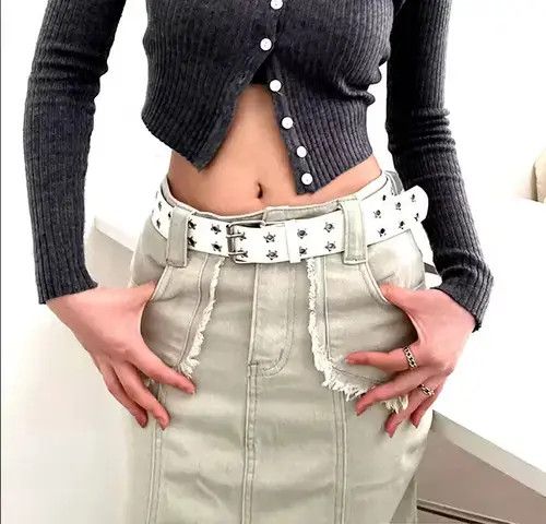 Japanese Brand × Vintage Punk Grunge Studded Star Hollow Metal Leather Belt Size ONE SIZE - 3 Thumbnail