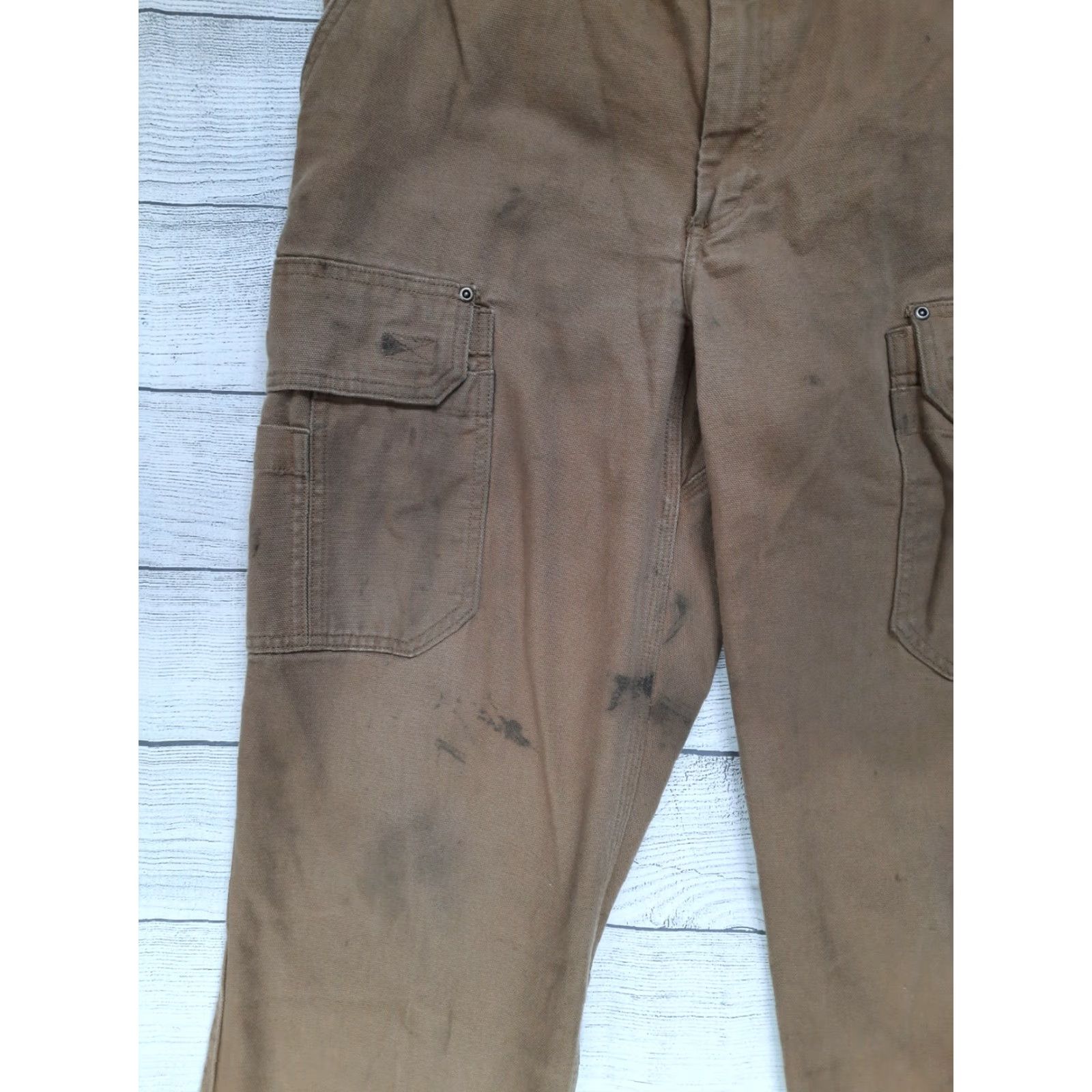 CO VINTAGE Men's Duluth Trading Co Cargo Work Pants 36x32 Tan Beige Canvas Cotton Pockets Size US 36 / EU 52 - 5 Thumbnail