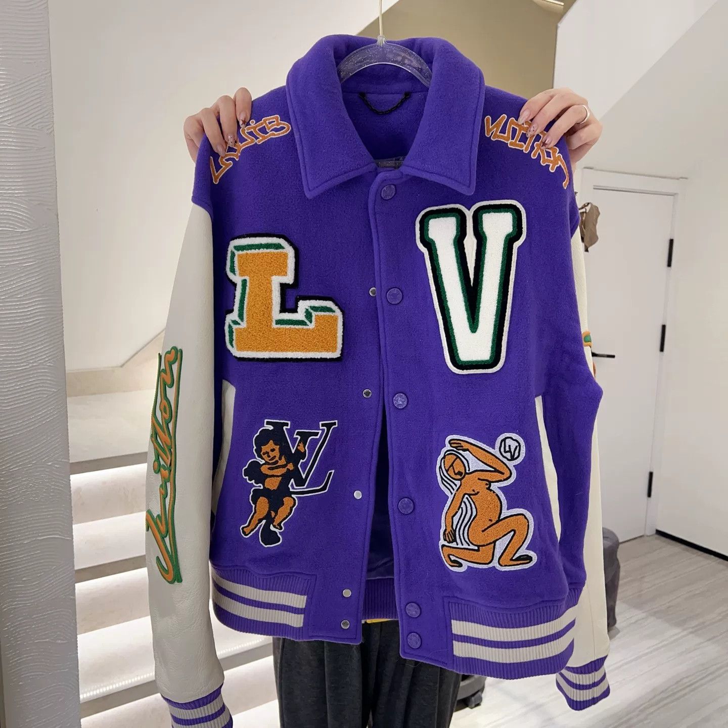 Louis Vuitton Louis Vuitton Purple White Spliced Baseball Jacket Size US M / EU 48-50 / 2 - 1 Thumbnail