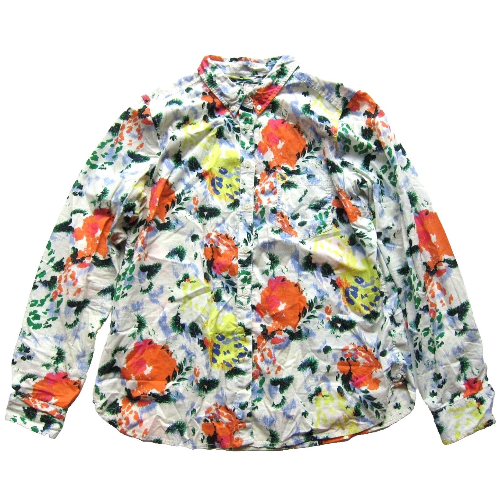 Gap Gap Button-Up Shrunken Boyfriend Shirt L Women Floral Cotton White Orange Yellow Green Size L / US 10 / IT 46 - 2 Thumbnail