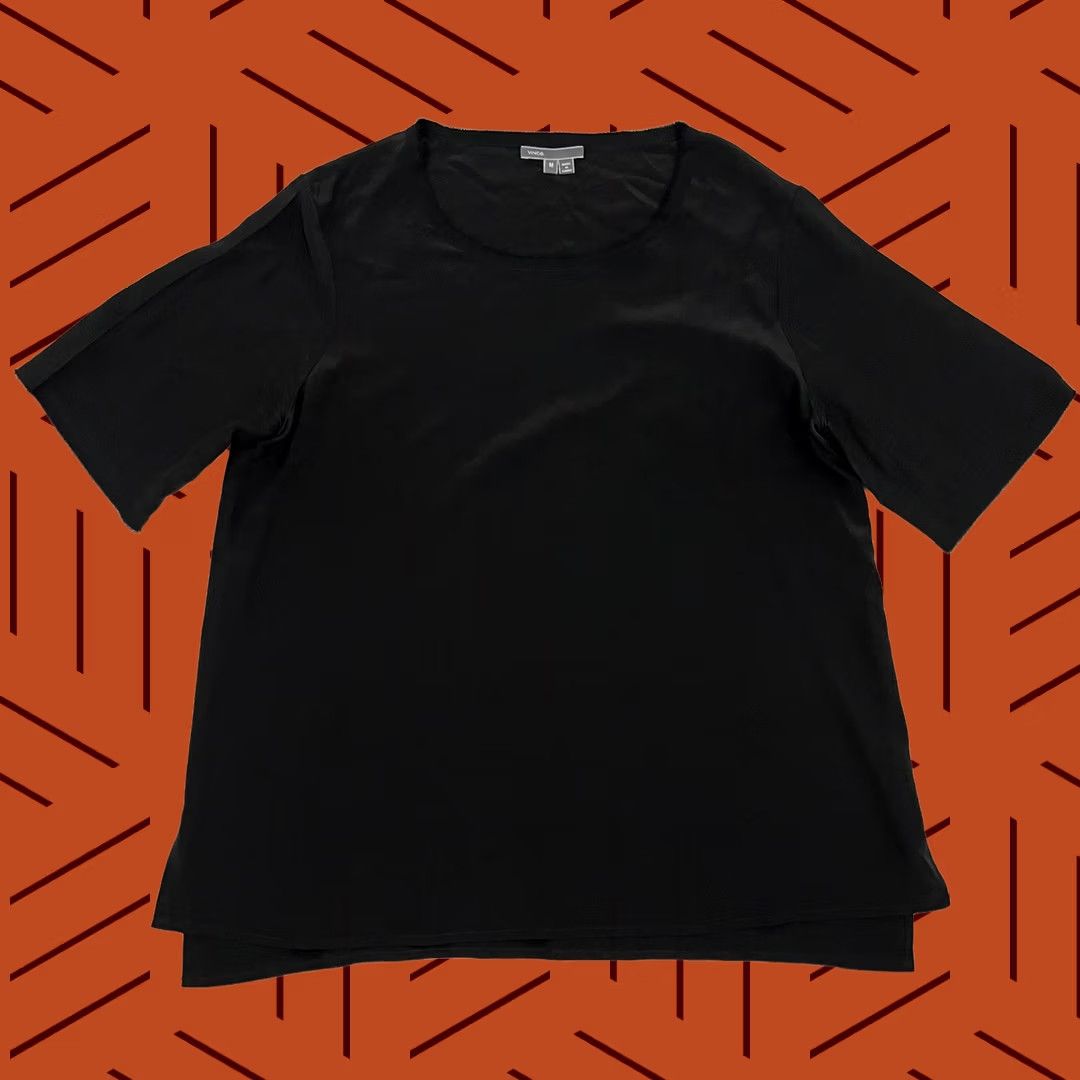 Vince Vince Blouse Womens Medium 100% Silk Black Frayed Hem Casual Office Career Work Shirt Adult Regular Black 3/4 Sleeve Womens Size M / US 6-8 / IT 42-44 - 1 Thumbnail
