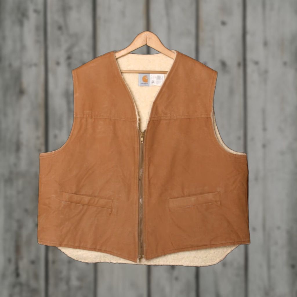 Carhartt VINTAGE Carhartt Vest 2XL Workwear Men Sz XXL Sherpa Lined Cotton Canvas Zip Brown Stains Carhartt Vest Mens Size US XXL / EU 58 / 5 - 1 Thumbnail