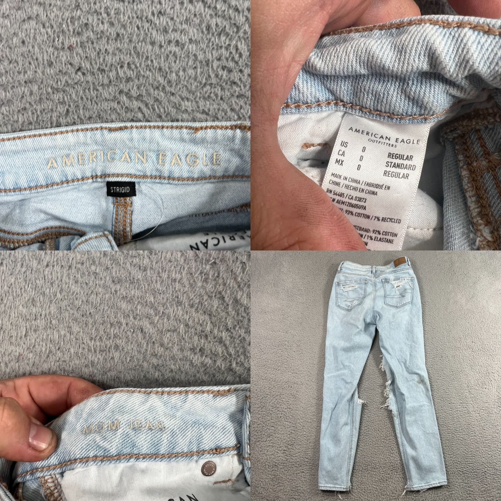 American Eagle Outfitters American Eagle Mom Jeans Size 0 Light Wash Distressed High Rise Blue Womens Size 25" / US 0 / IT 36 - 8 Thumbnail