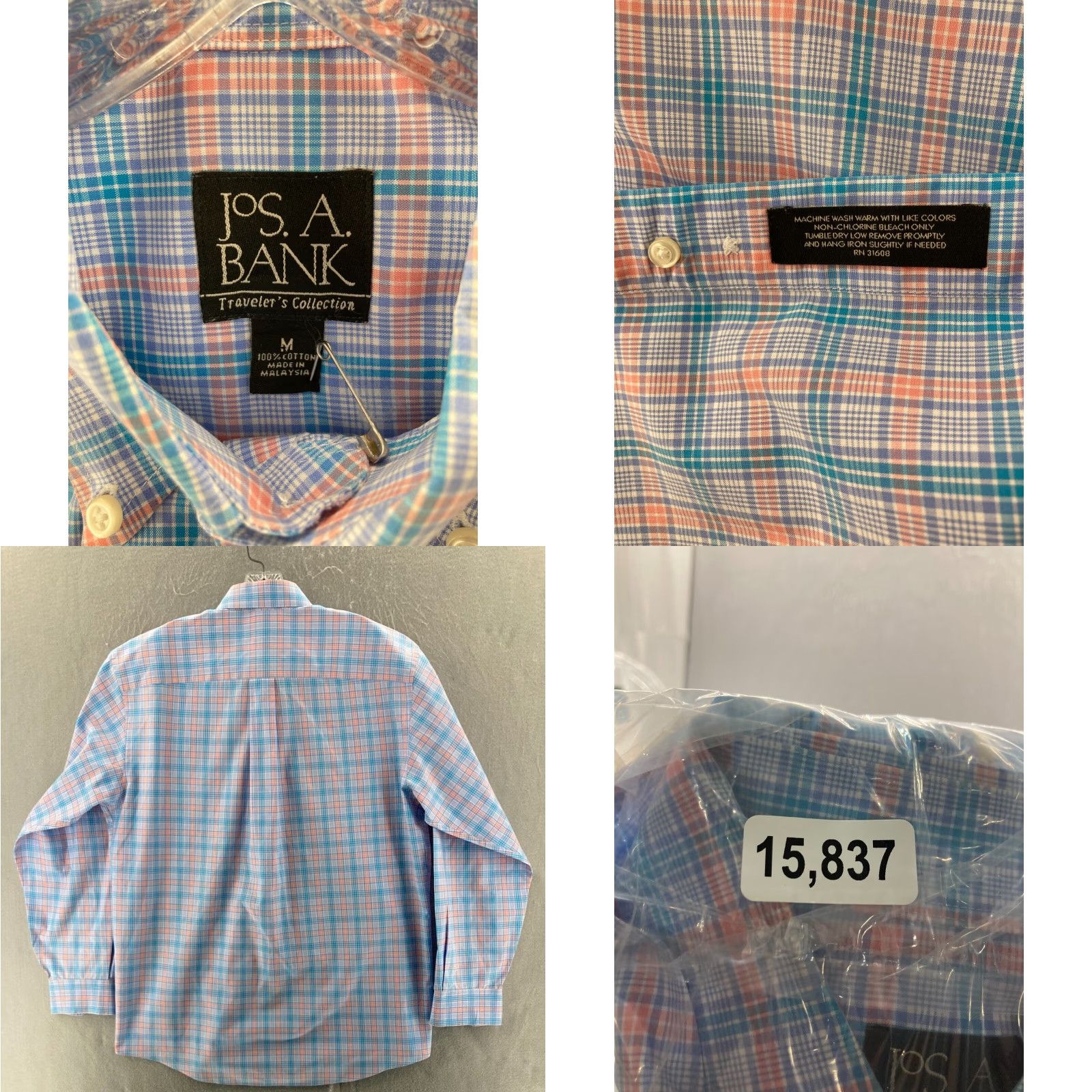 Jos. A. Bank Jos. A. Bank Traveler Shirt Mens Medium Plaid Colorful Stripes Dress Shirt Button-Down Long Sleeve Travel Multicolor Cotton Knit Regular Fit Shirt Size US M / EU 48-50 / 2 - 8 Thumbnail