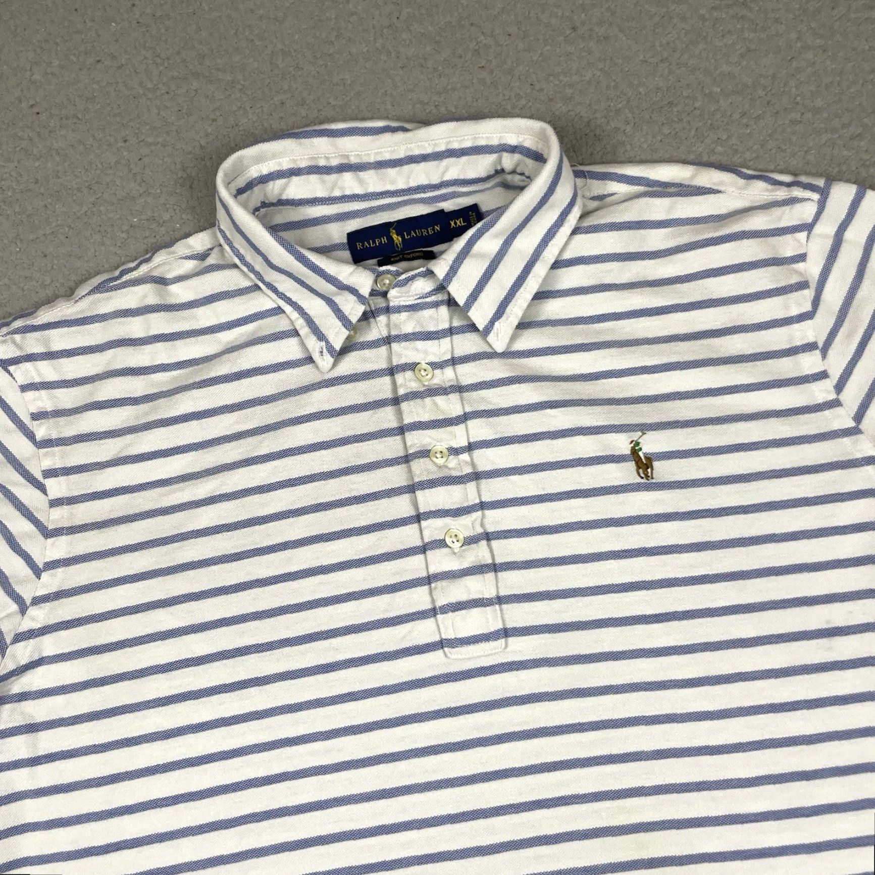 Polo Ralph Lauren Polo Ralph Lauren Shirt Mens 2XL Blue Knit Oxford Striped Pony Adult Short Sleeve Collared Button-Down Size US XXL / EU 58 / 5 - 2 Thumbnail