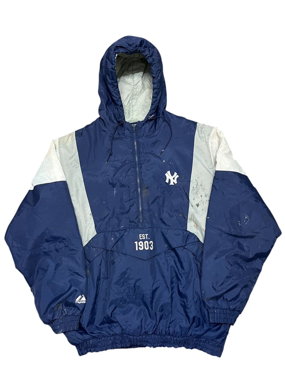 MLB 🔥TRUE VINTAGE 90s NY YANKEES BIG LOGO PULL OVER JACKETS Size US L / EU 52-54 / 3 - 2 Thumbnail