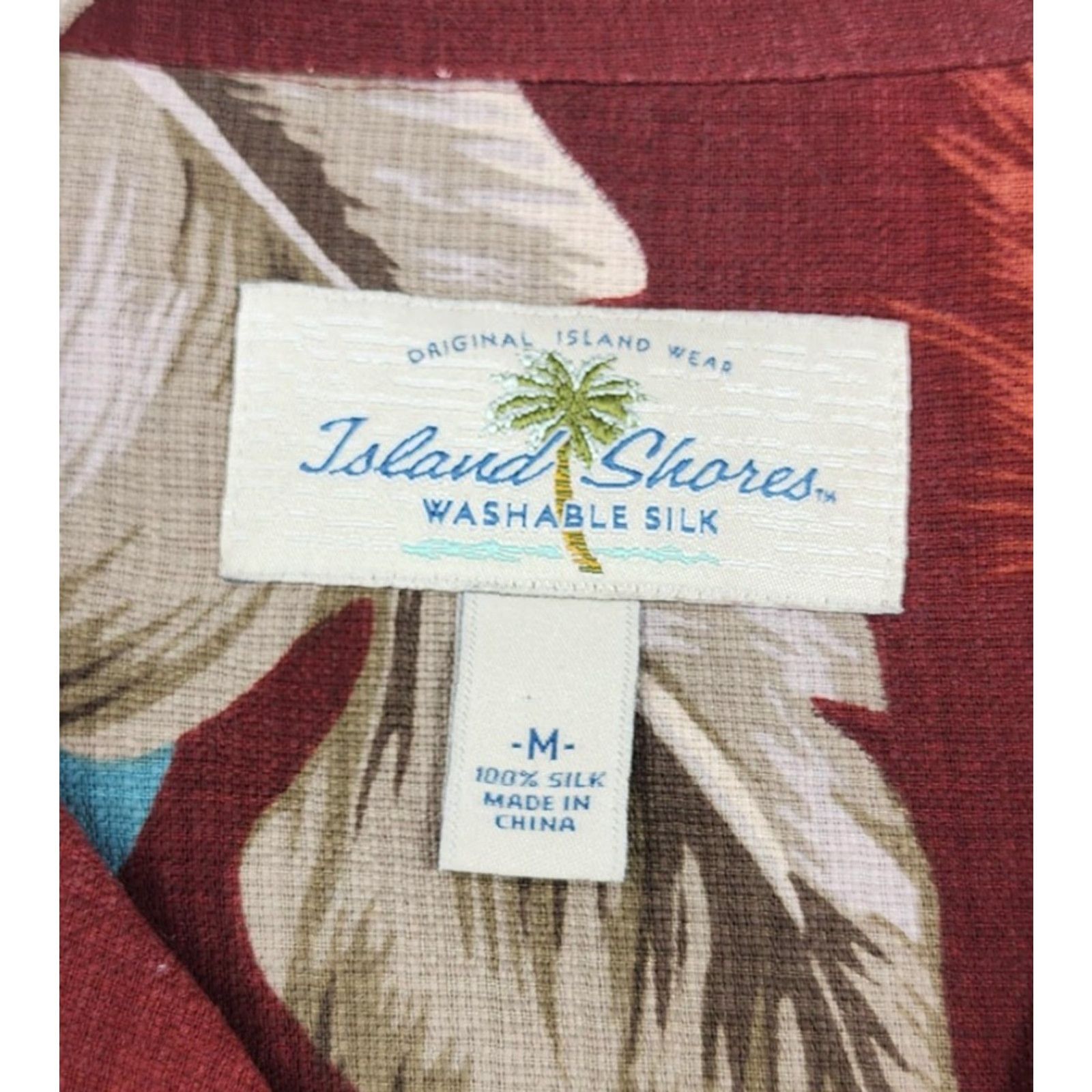 Vintage Island Shores Shirt Mens Medium Red Silk Hawaiian Aloha Palm Print Beach Tropical Floral Camp Shirt M Size US M / EU 48-50 / 2 - 5 Thumbnail