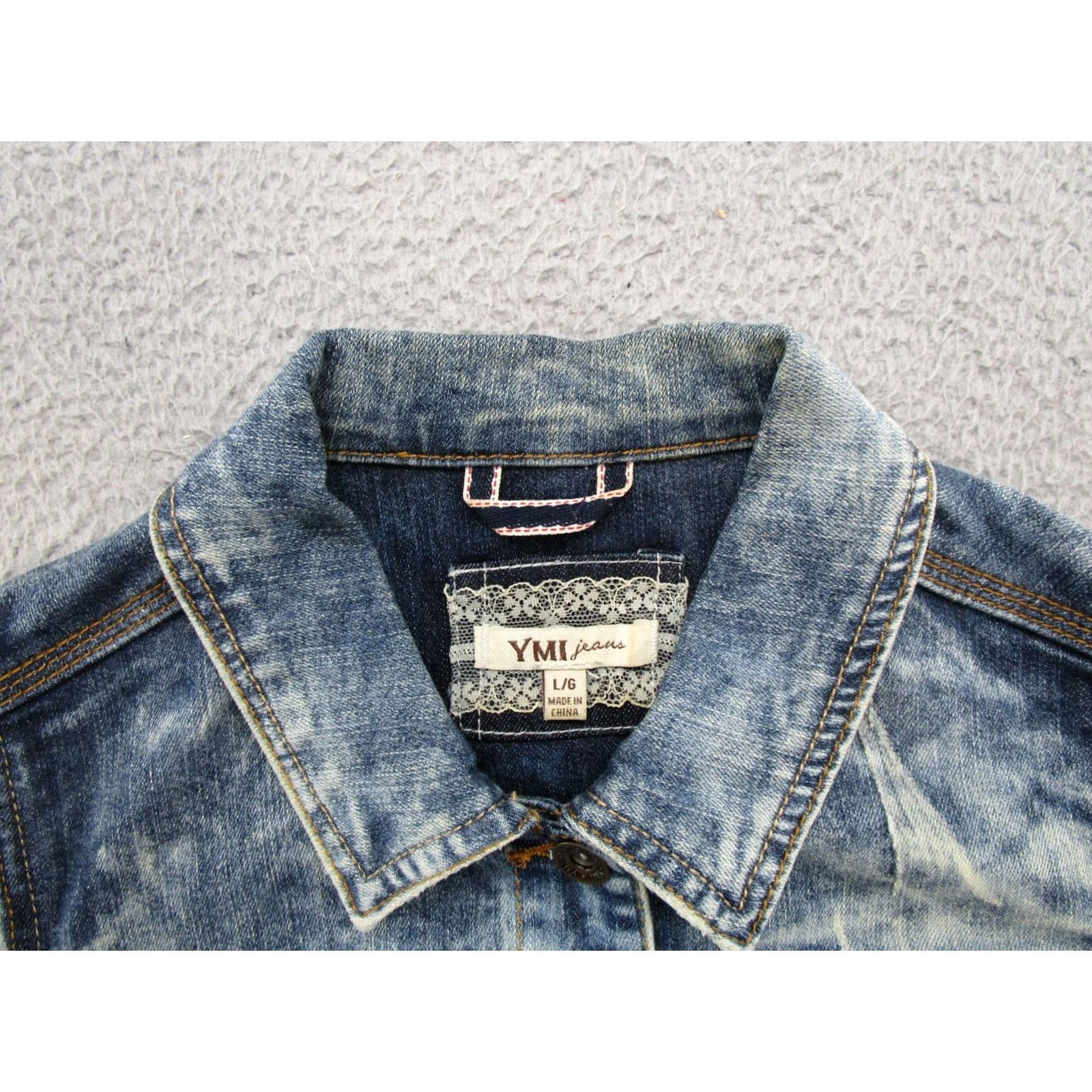 Denime YMI Denim Vest Women's Blue Jean Sleeveless Acid Wash Biker Trucker Junior SZ L Denim Vest Dressy Casual Womens 80s 90s style Size 36" / US 14 / IT 50 - 3 Thumbnail
