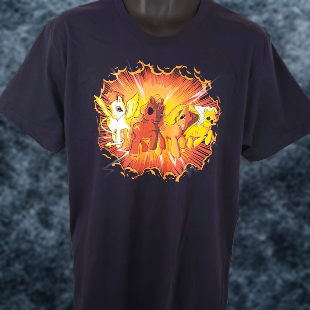 Vintage Shirt Woot T-Shirt Mens Large Blue Four Little Ponies Of The Apocalypse Cartoon War Famine Pestilence Conquest 2020-2029 Made In USA Size US L / EU 52-54 / 3 - 1 Thumbnail