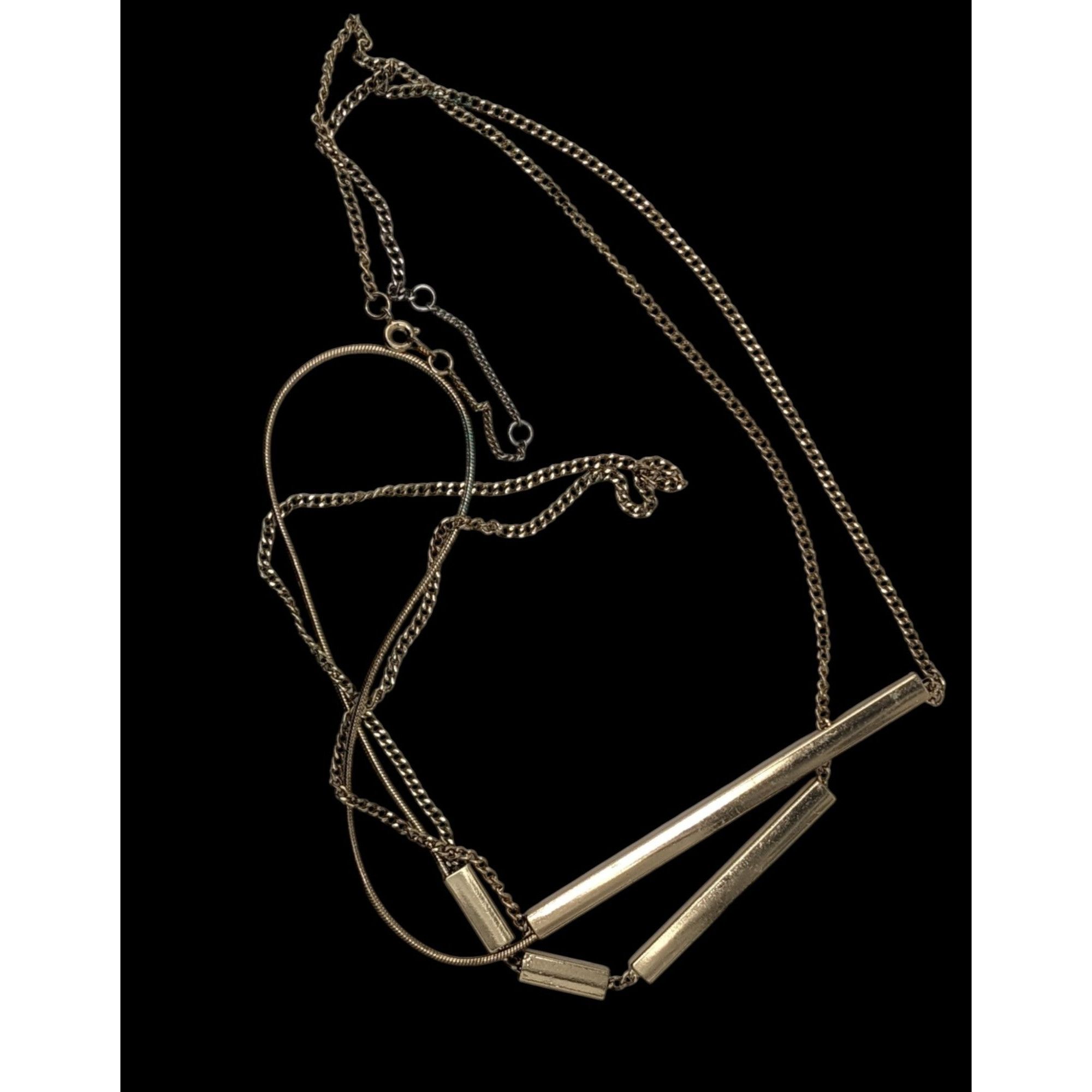 Other Gold-Tone Long Layered Chain Necklace With Bar Accents & 3-I Size ONE SIZE - 3 Thumbnail