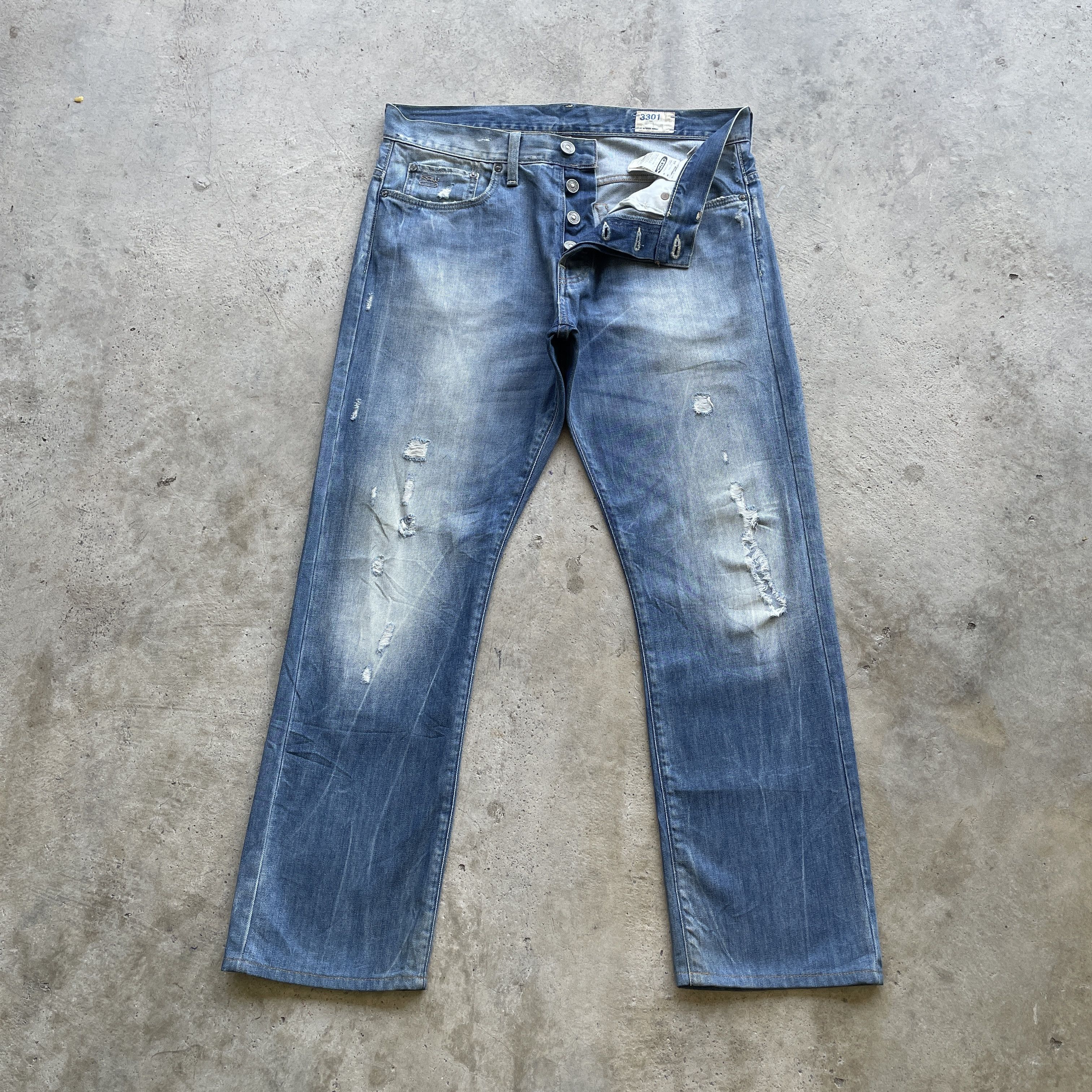G-Star Vintage G-Star 3301 Distressed Jeans Faded Denim Pants Size US 35 - 2 Thumbnail