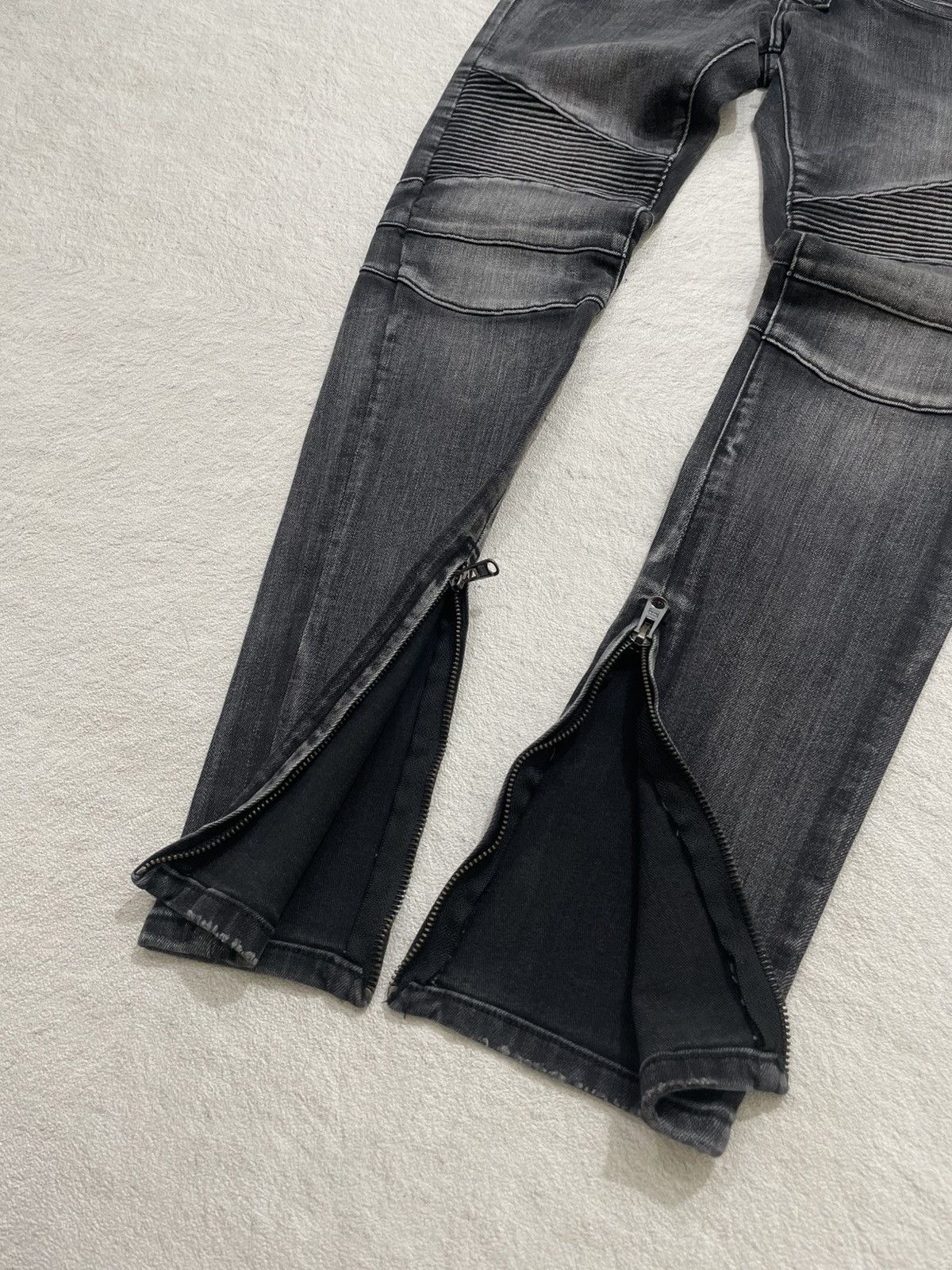Japanese Brand Black washed biker denim jeans ribbed knee panel zipper Size US 31 - 5 Thumbnail
