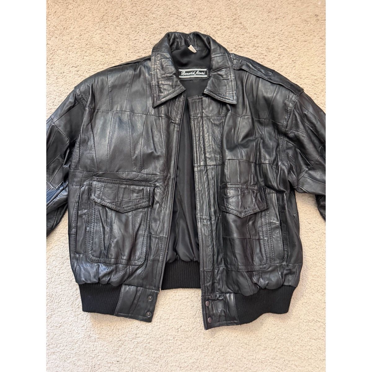 Vintage VINTAGE BLACK PATCHWORK BOMBER LEATHER JACKET Size US M / EU 48-50 / 2 - 16 Thumbnail