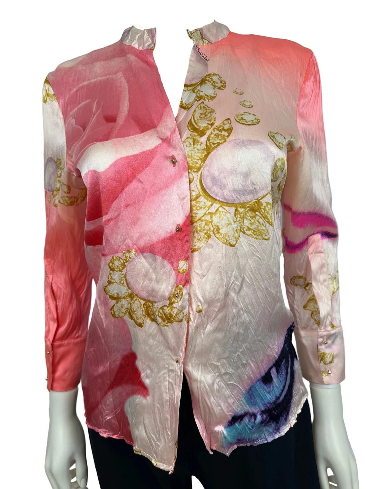Roberto Cavalli Roberto Cavallo S/S 2001 Liz Taylor Eye Print Silk Shirt Size XS / US 0-2 / IT 36-38 - 2 Thumbnail
