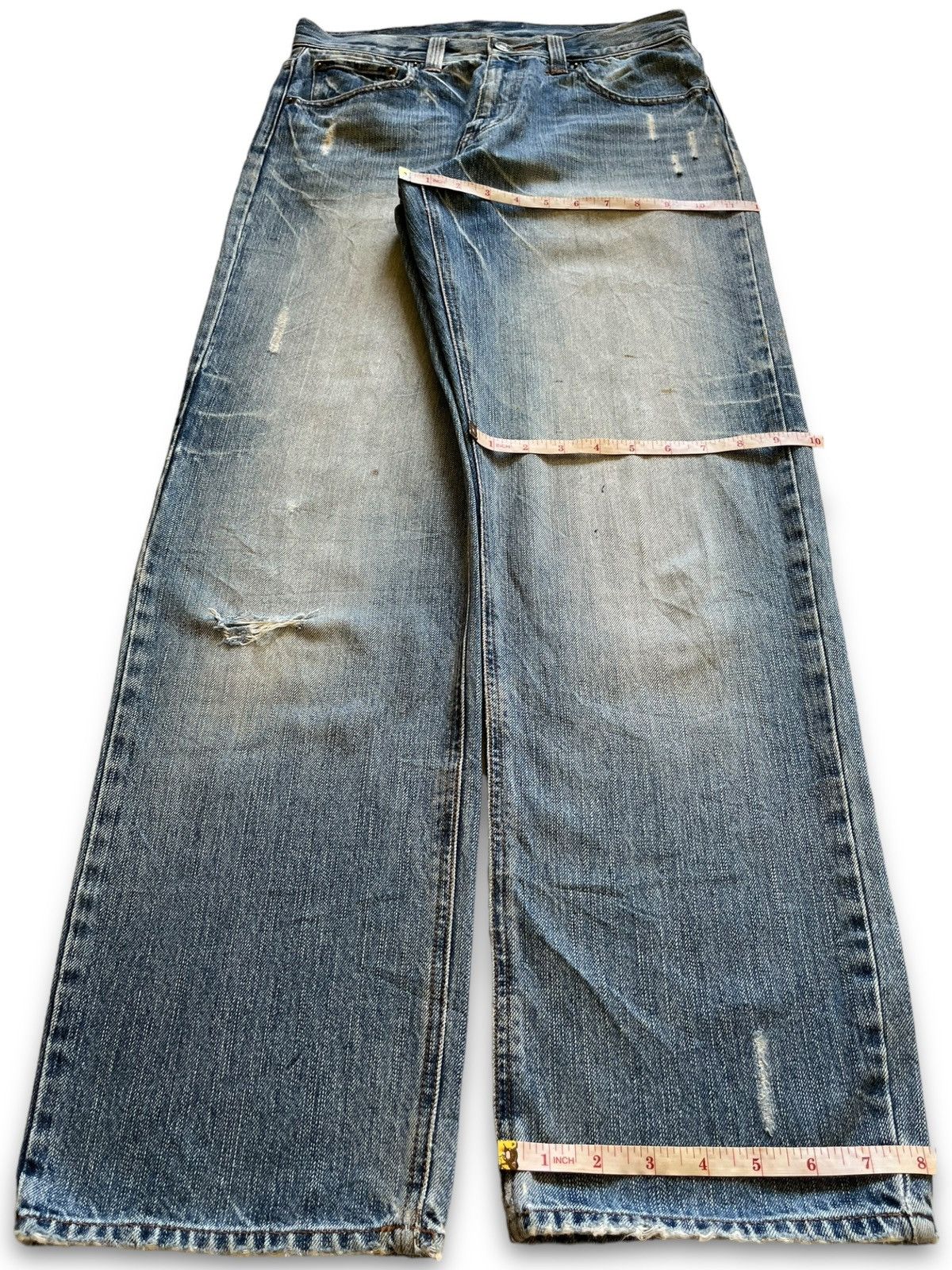 Japanese Brand Vintage Japanese Brand Faded Wash Distressed Loose Jeans Size US 30 / EU 46 - 13 Thumbnail