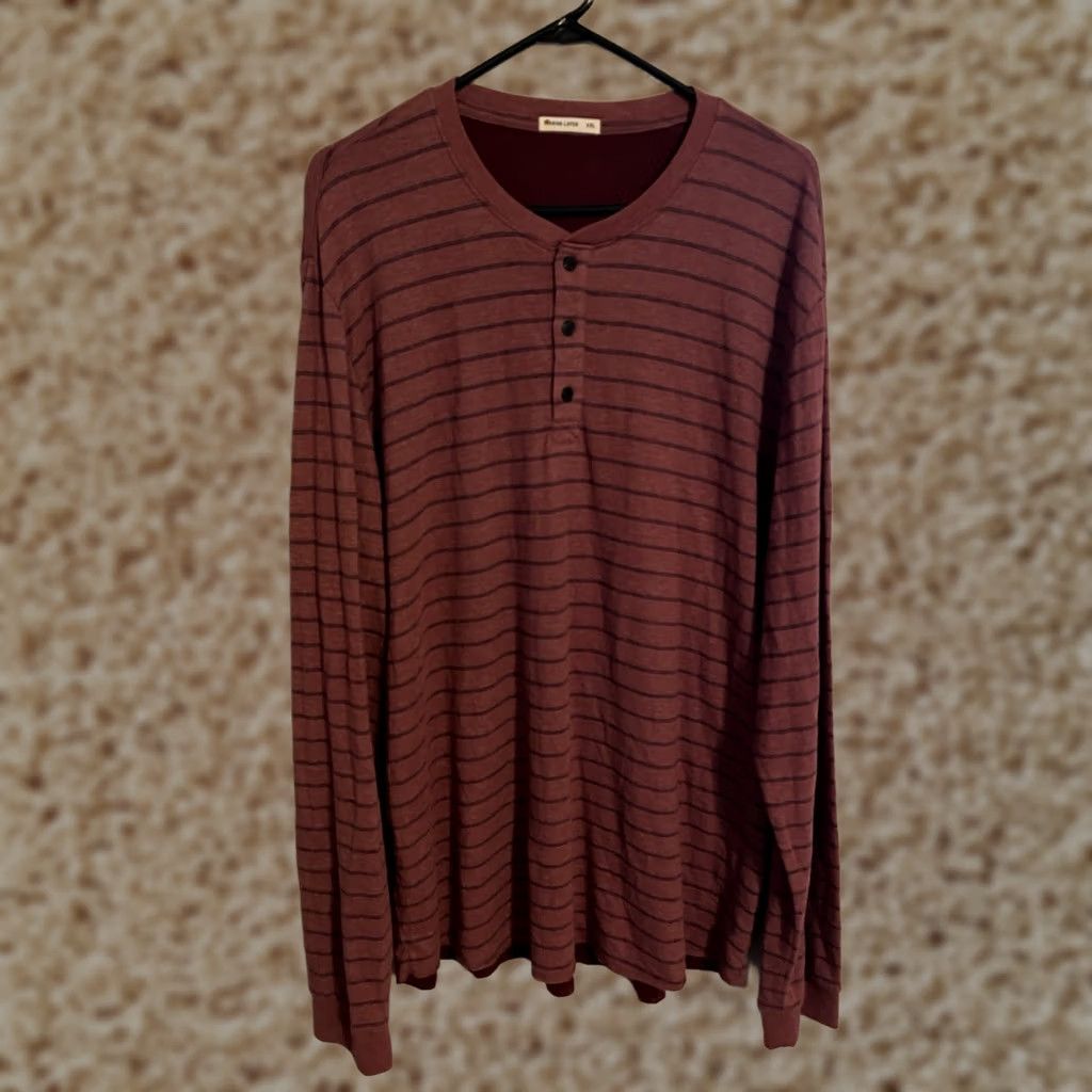 Marine Layer Marine Layer Henley Shirt Double Knit Red Striped Long Sleeve Mens 2XL XXL Size US XXL / EU 58 / 5 - 1 Thumbnail