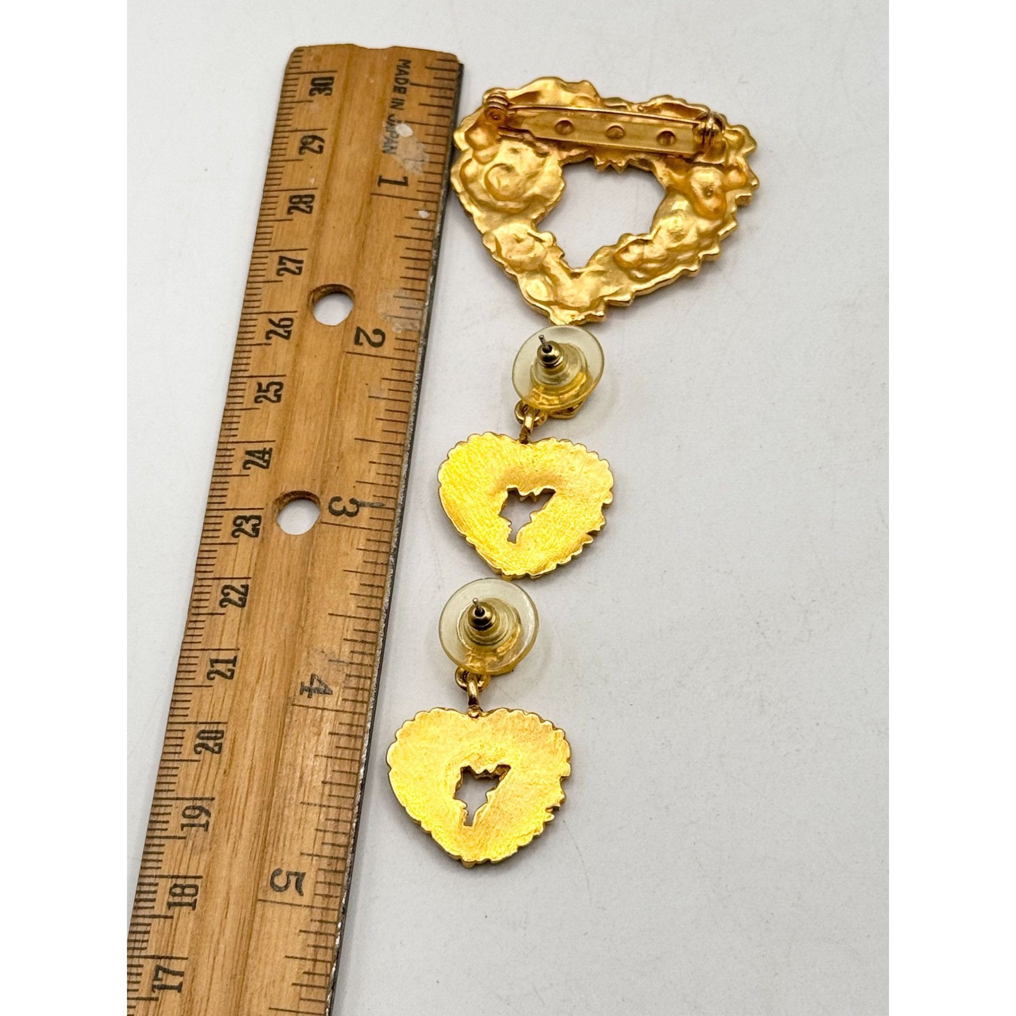Vintage Vintage gold flower heart brooch pin & dangle earrings jewel Size ONE SIZE - 4 Thumbnail