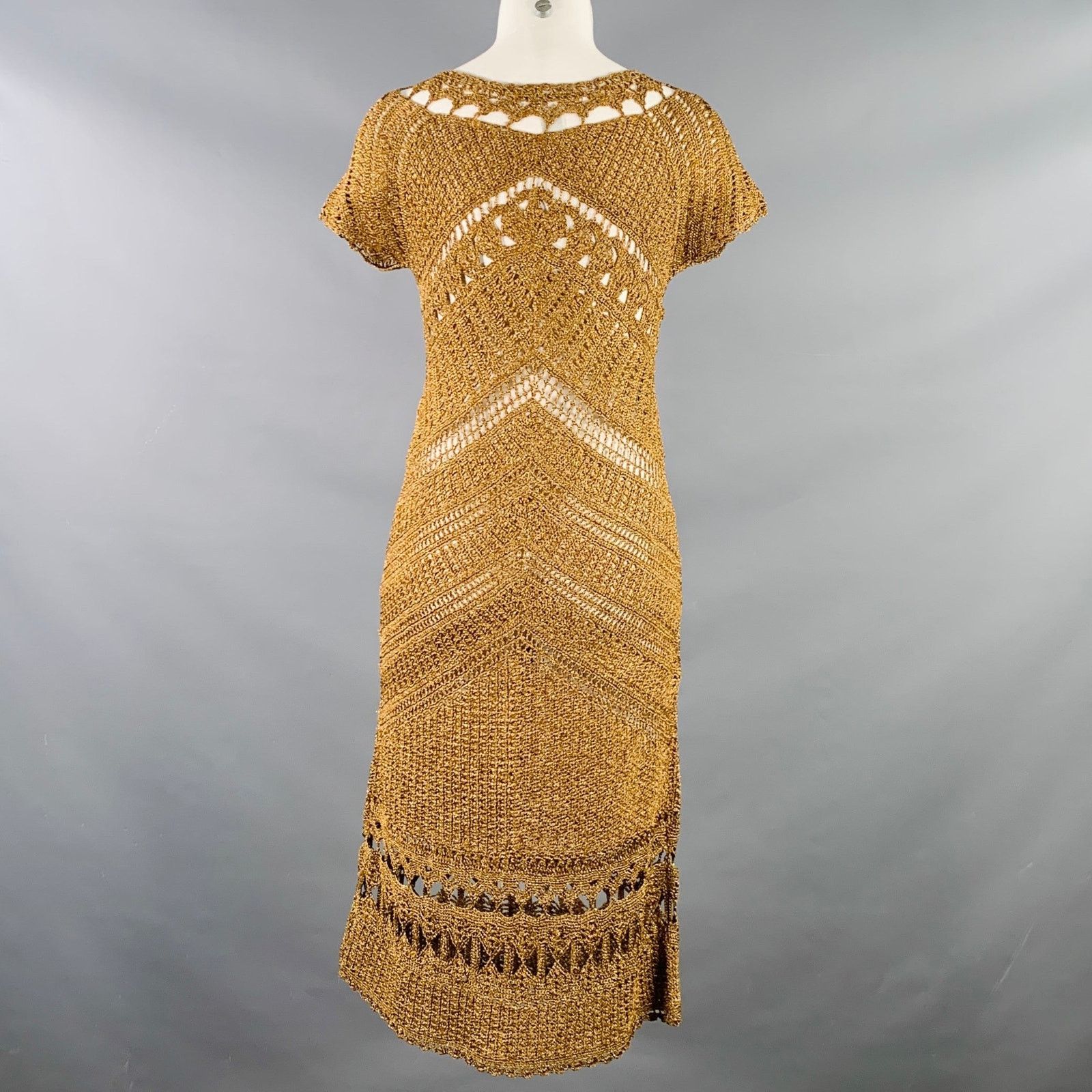 Diane von Furstenberg DIANE VON FURSTENBERG M Gold Acetate Blend Crochet Dress Size M / US 6-8 / IT 42-44 - 4 Thumbnail