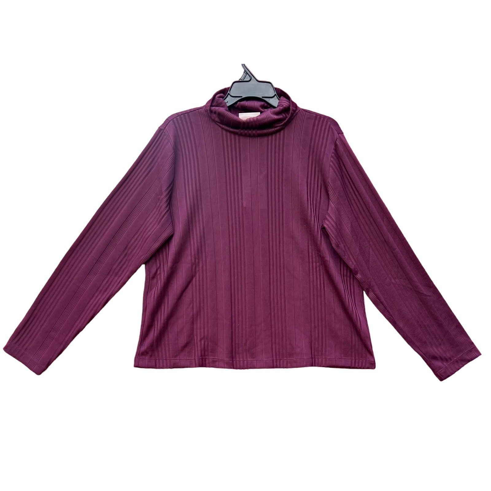 Other Knox Rose - Women's Long Sleeve Turtleneck Top - Plum - 1X Size XL / US 12-14 / IT 48-50 - 2 Thumbnail