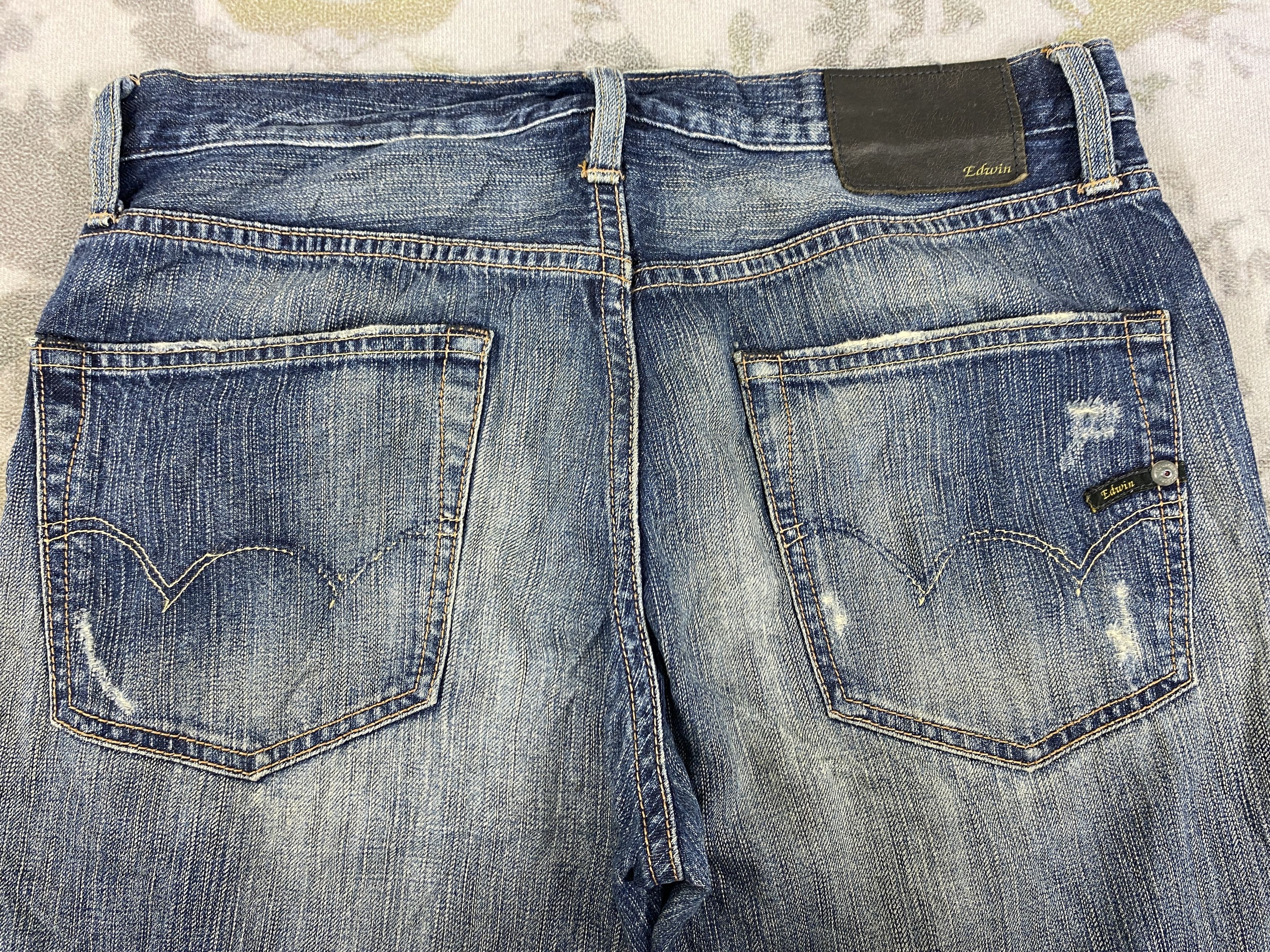 If Six Was Nine Blue Distressed Vintage Edwin Jeans 33x33 Denim- JN3828 Size US 33 - 4 Thumbnail