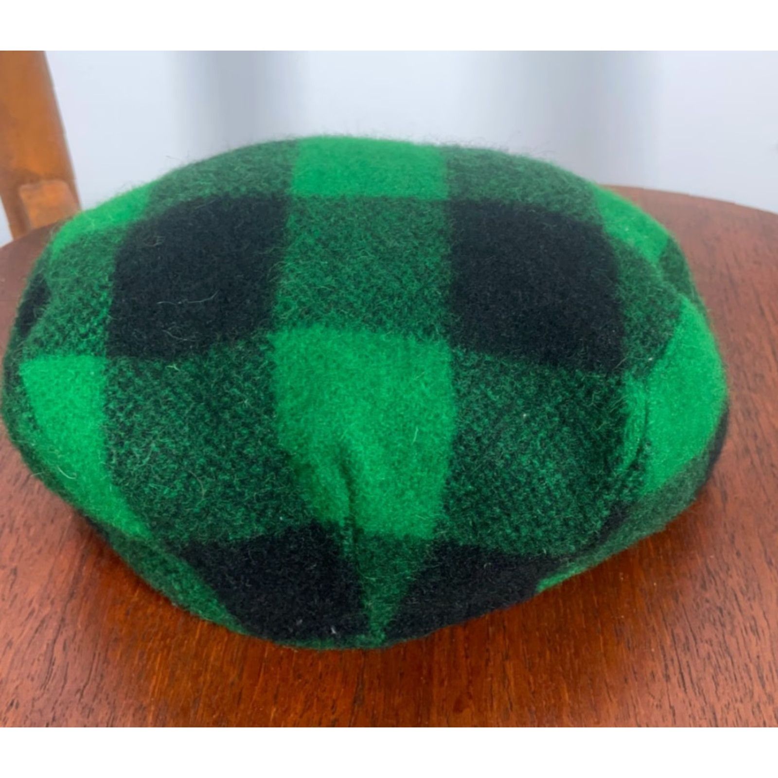 Vintage VINTAGE Wool Newsboy Cap Adult Medium Green Black Buffalo Plaid Cabbie Size ONE SIZE - 4 Thumbnail