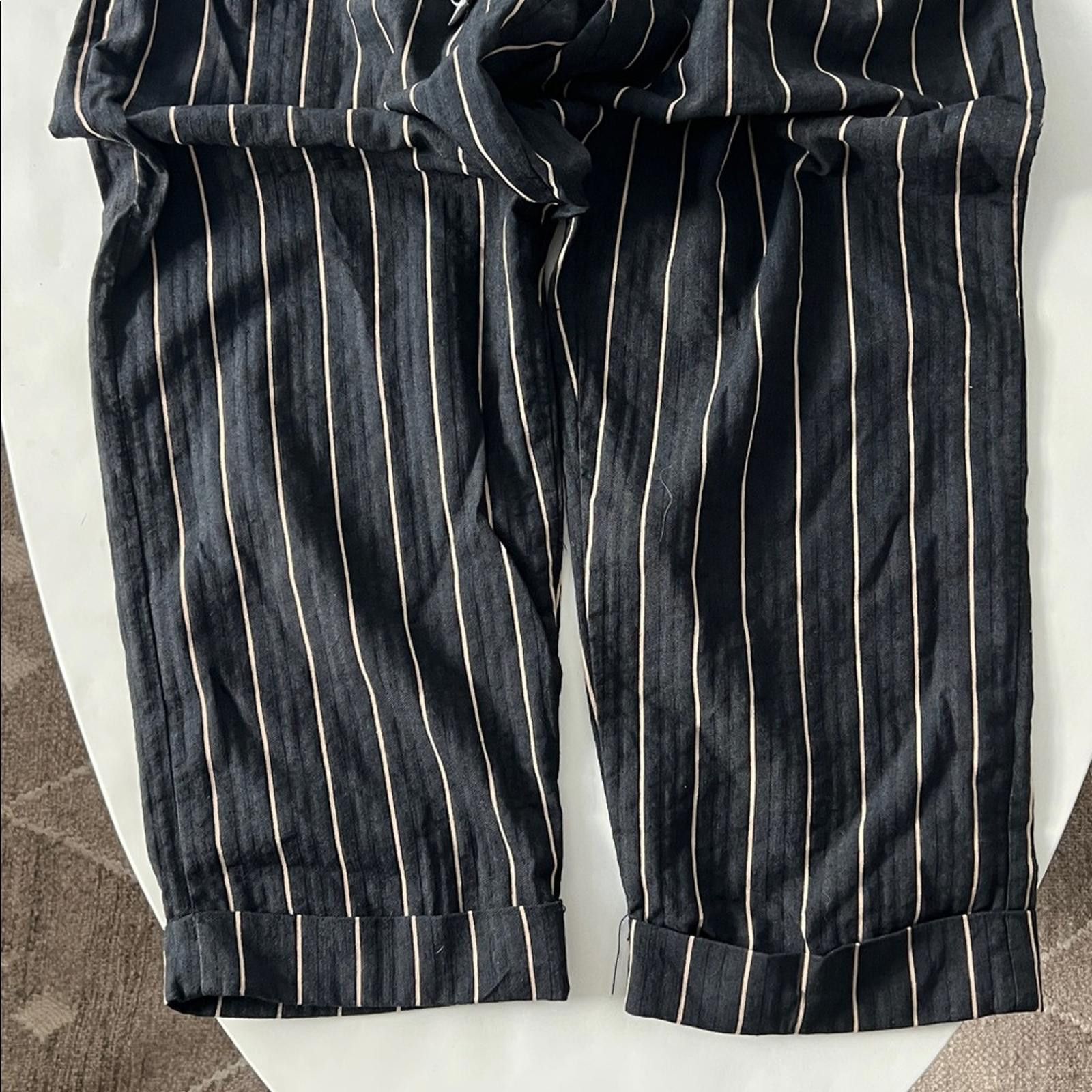 Designer WHITE SAND GARMANY Navy Striped Buckled Trouser Pants EU 48 Size US 32 / EU 48 - 7 Thumbnail
