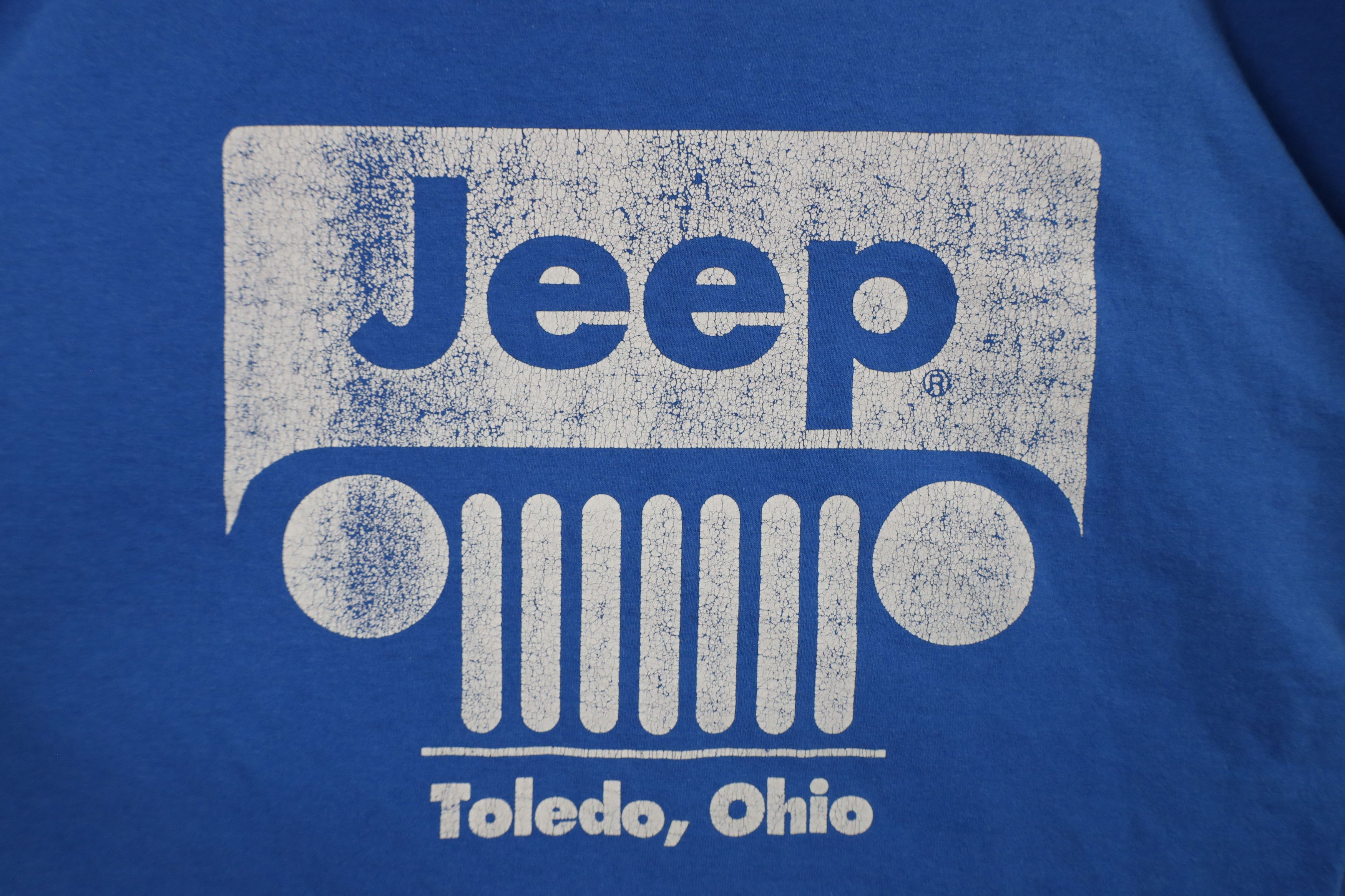 Vintage Vintage 90s Spell Out Jeep Motor Co Toledo T-Shirt Blue Size US L / EU 52-54 / 3 - 4 Thumbnail