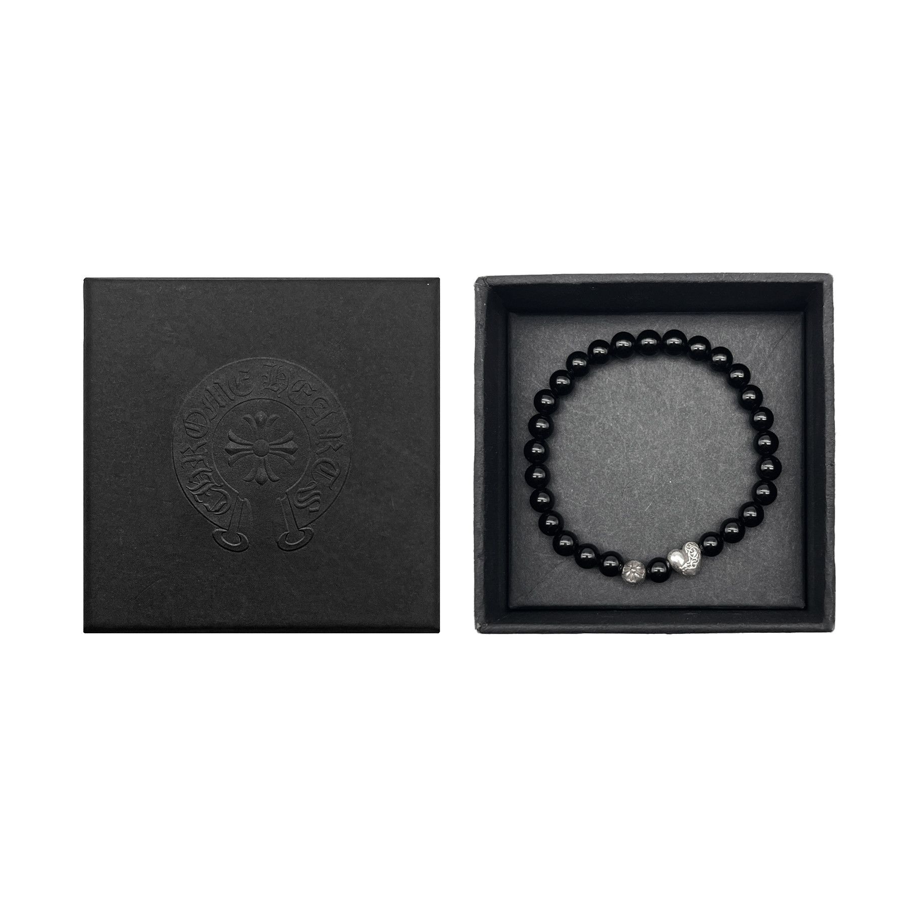 Chrome Hearts Chrome Hearts 6mm Silver Vine Heart Cross Black Bracelet Size ONE SIZE - 4 Thumbnail
