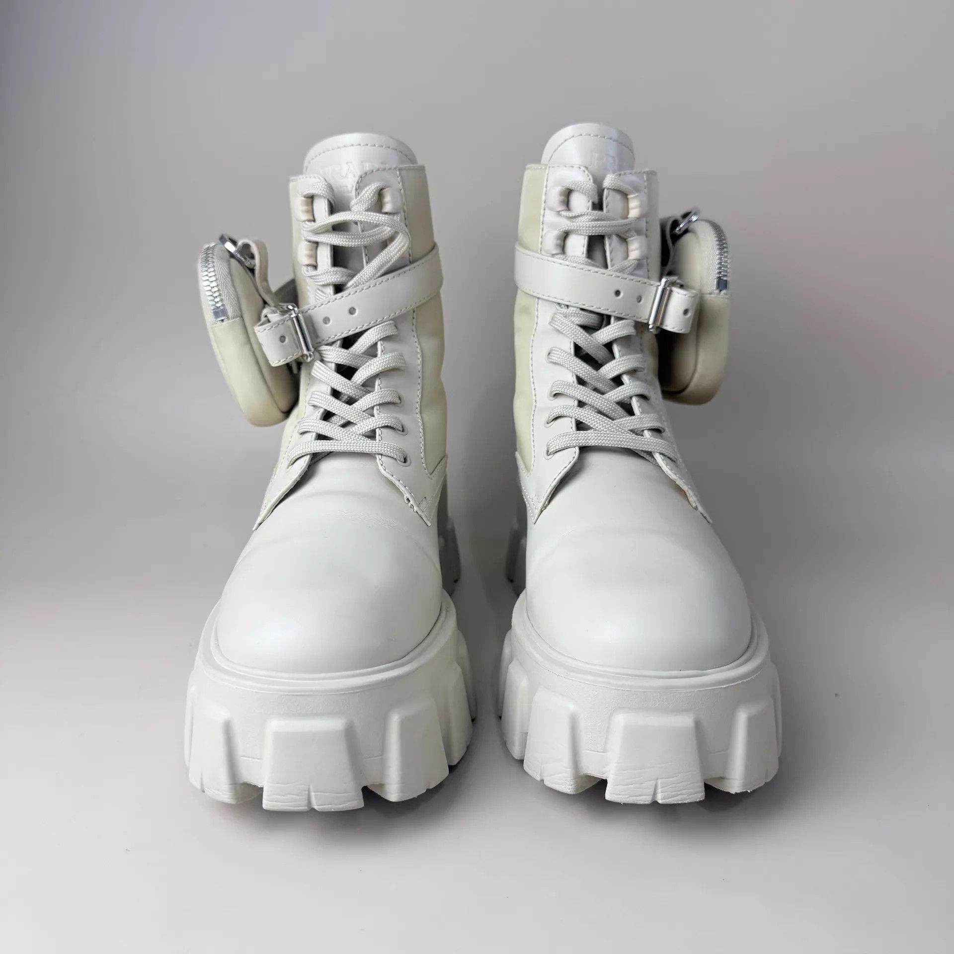 Prada Prada White Khaki Pocket Triangle Tactical Boots 38.5 EU Size US 8 / IT 38 - 2 Thumbnail