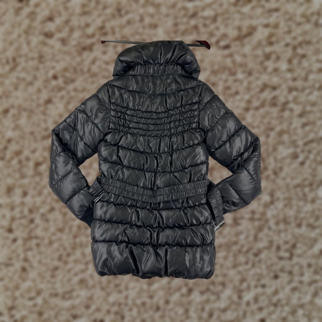 Vintage Love Token Jacket Womens XS Black Puffer Long Zip Belted Full Zip Hooded Quilted Solid Polyester Jacket Size XS / US 0-2 / IT 36-38 - 1 Thumbnail