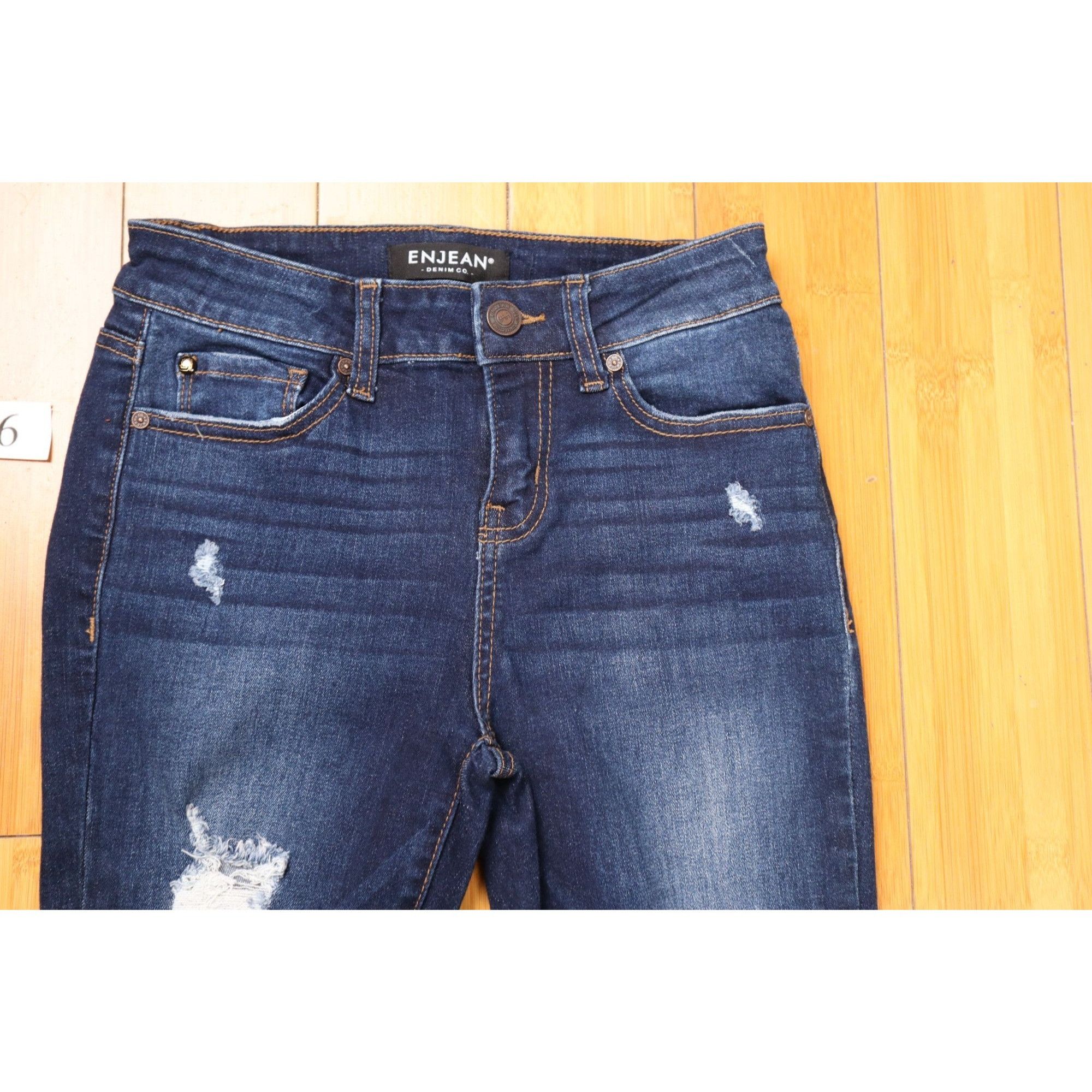 Other ENJEAN Distressed Skinny Jeans - Size 1 - Dark Wash Mid-Rise Size 25" / US 0 / IT 36 - 3 Thumbnail